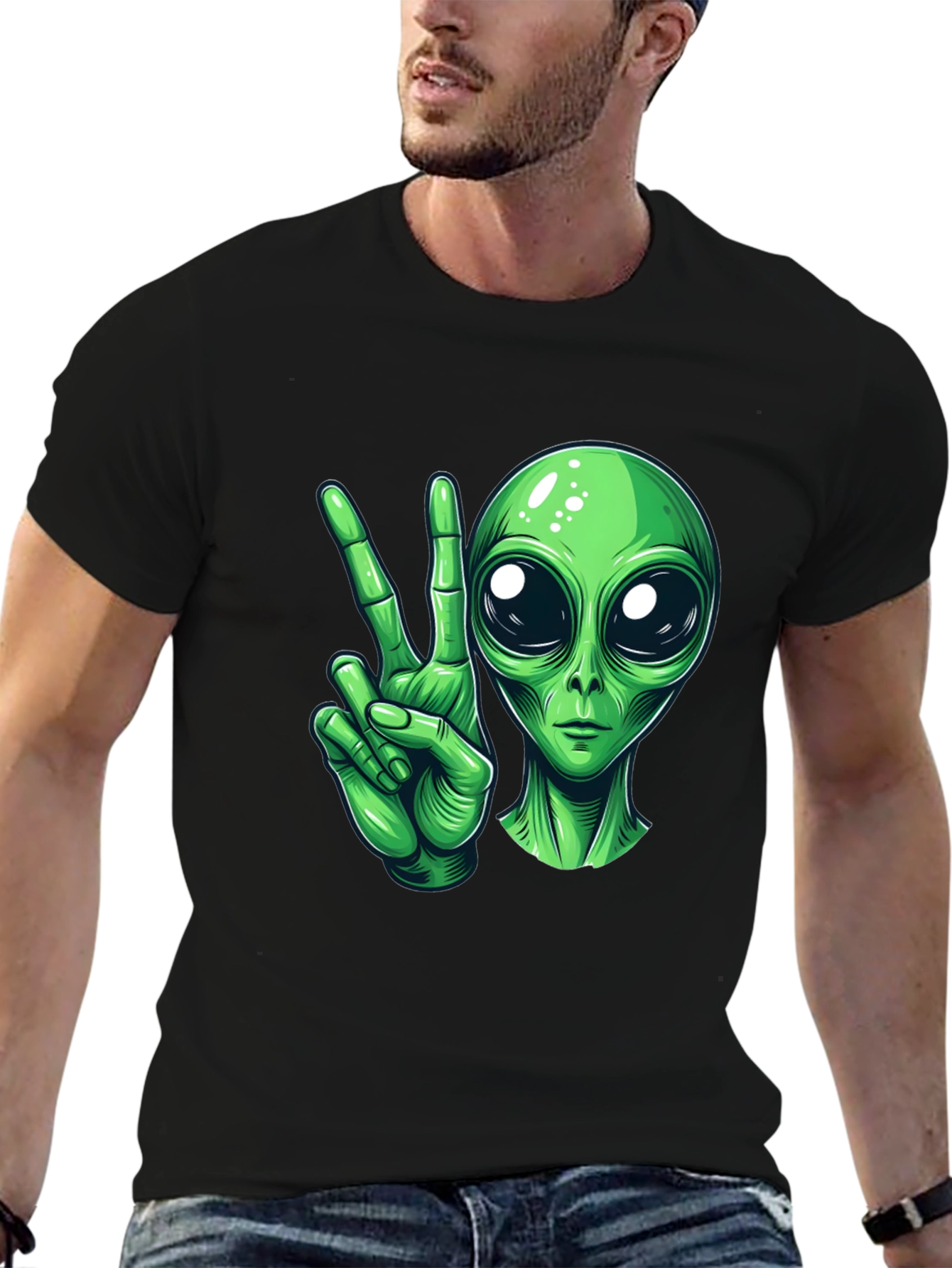 Peace Alien Graphic Black T-Shirt