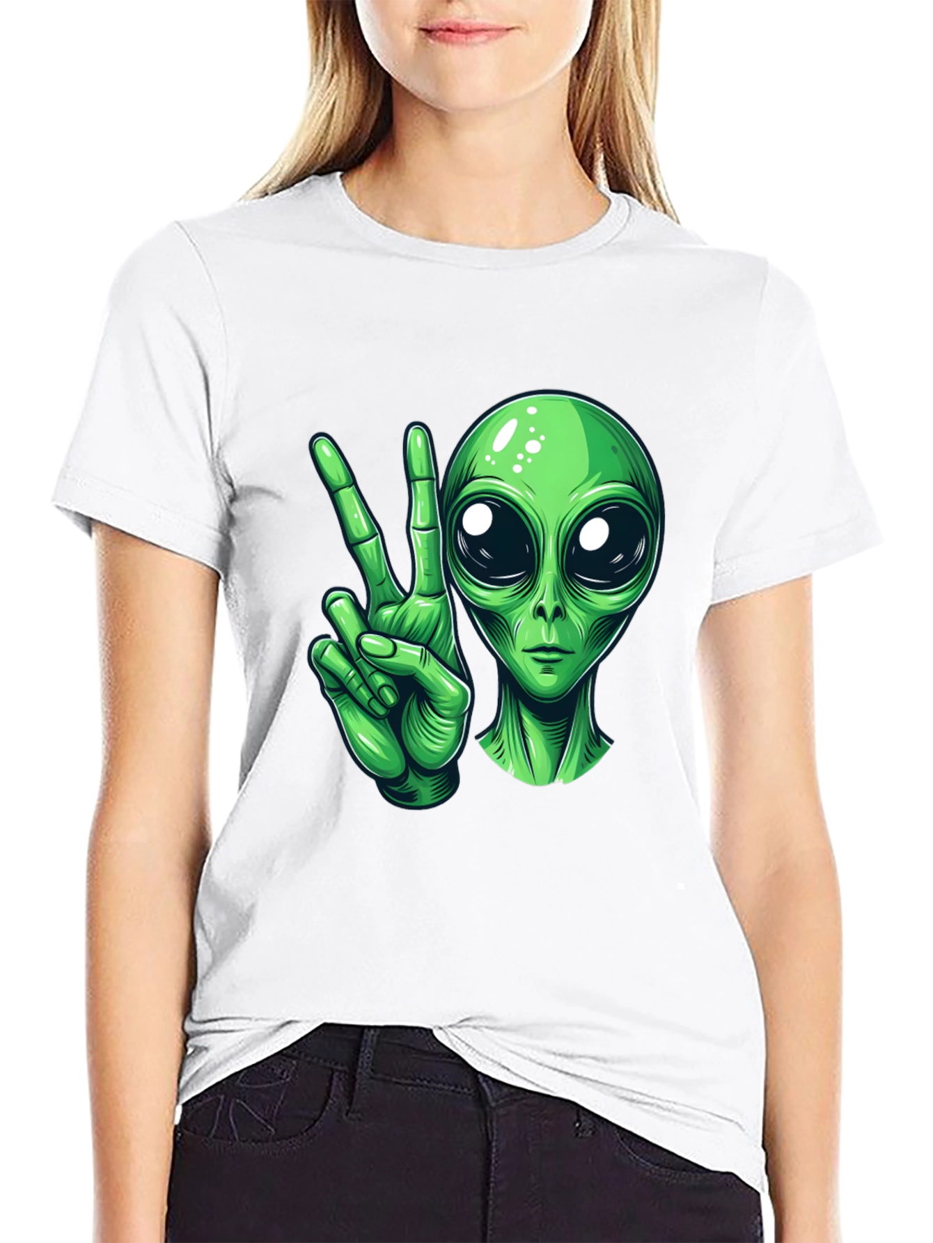 Peace Alien Graphic Black T-Shirt