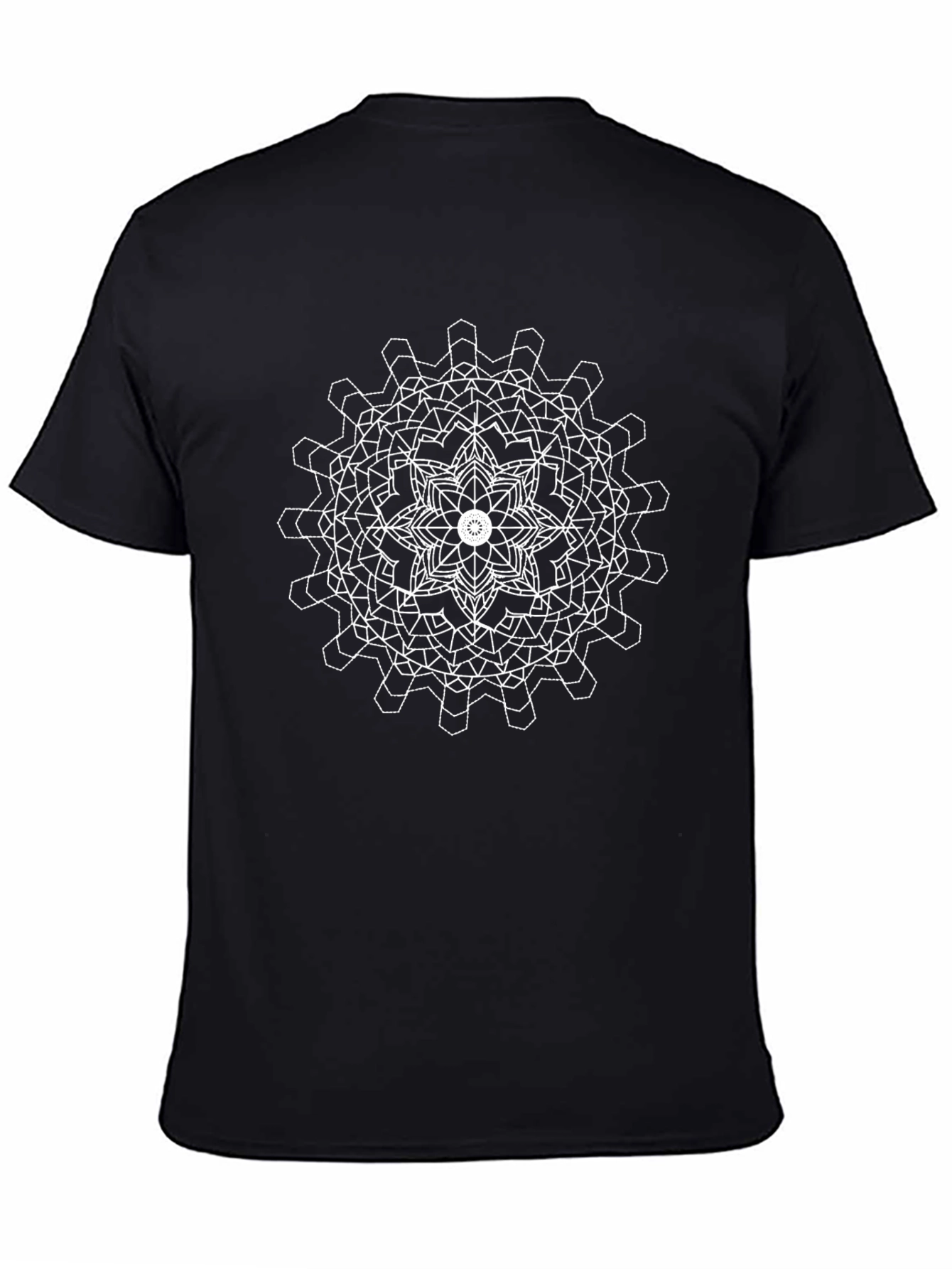 Geometric Mandala Graphic Tee - Black Cotton Blend