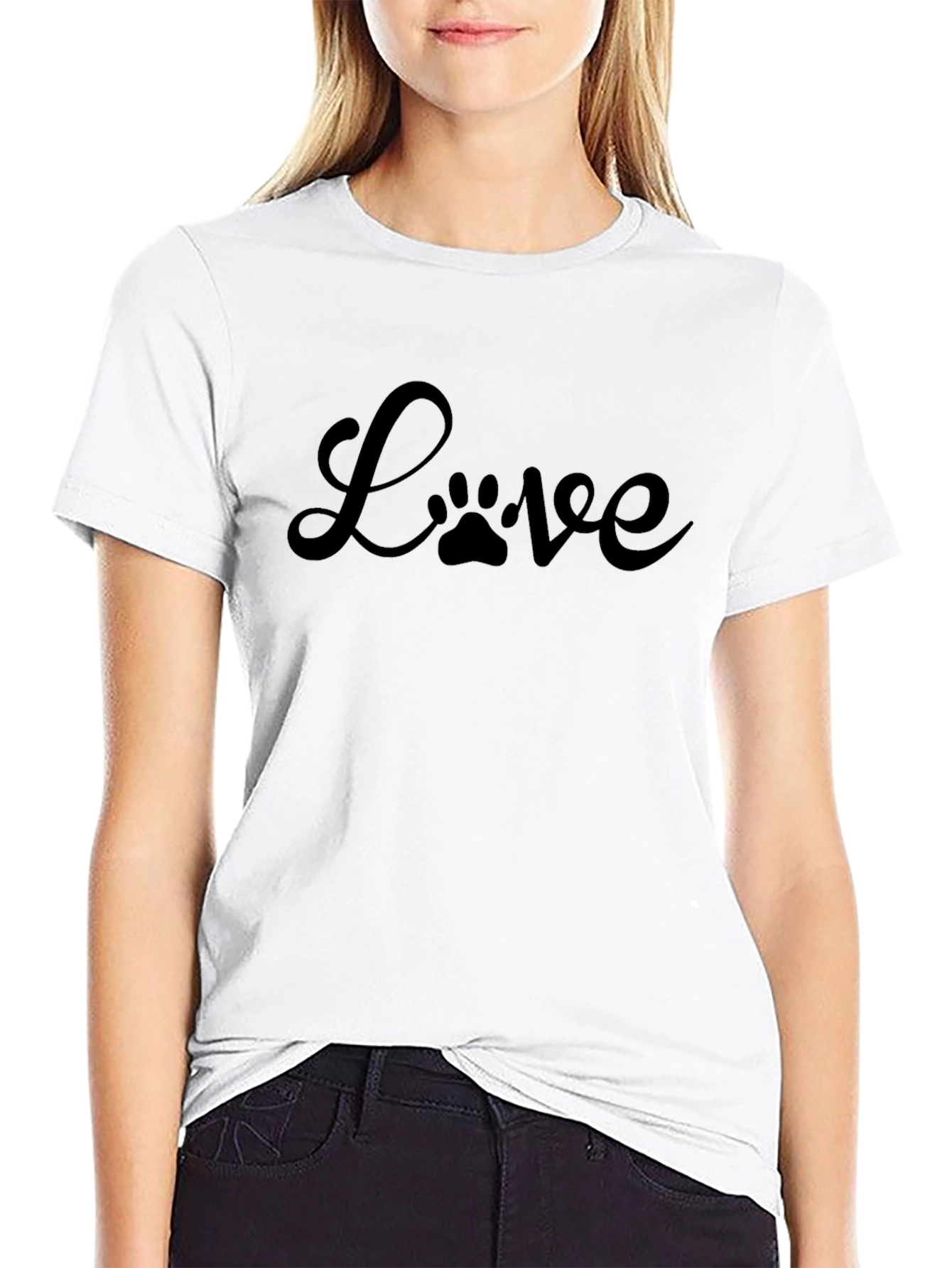 Love Paw Print Graphic Tee - Casual Black T-Shirt
