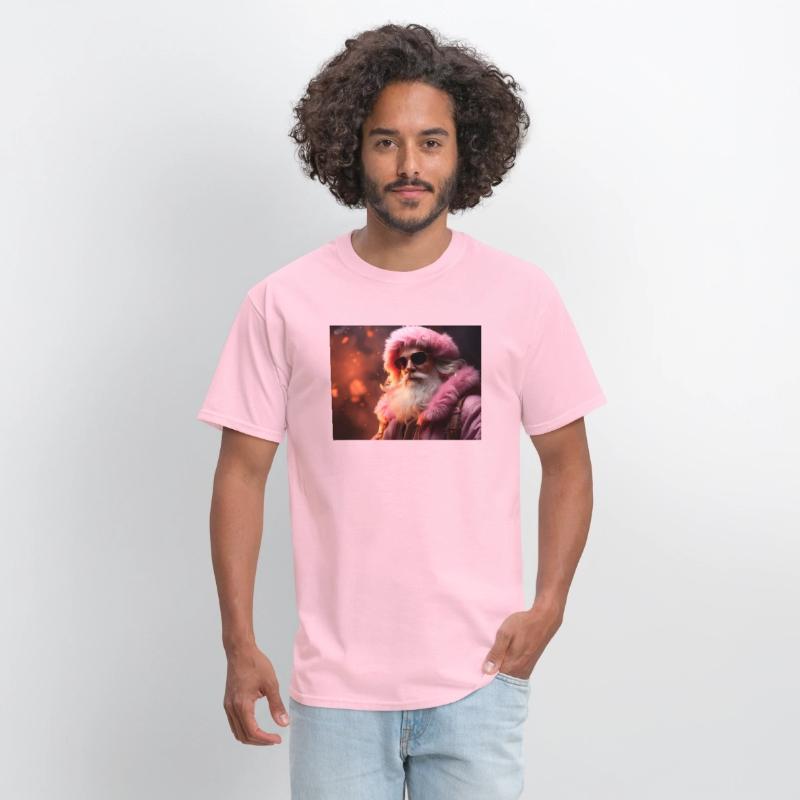 Modern Santa Claus in pink clothes.