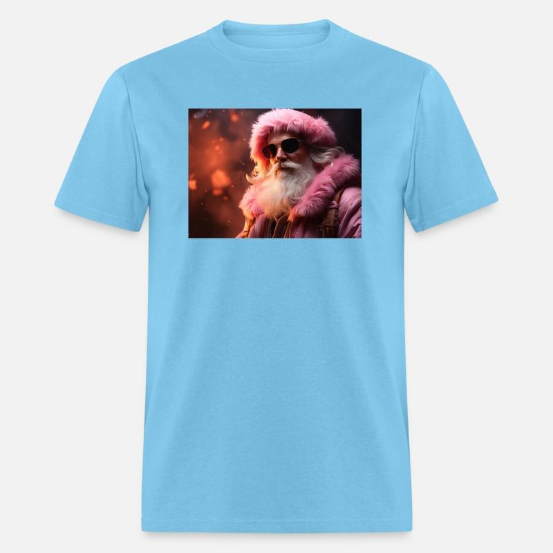 Modern Santa Claus in pink clothes.