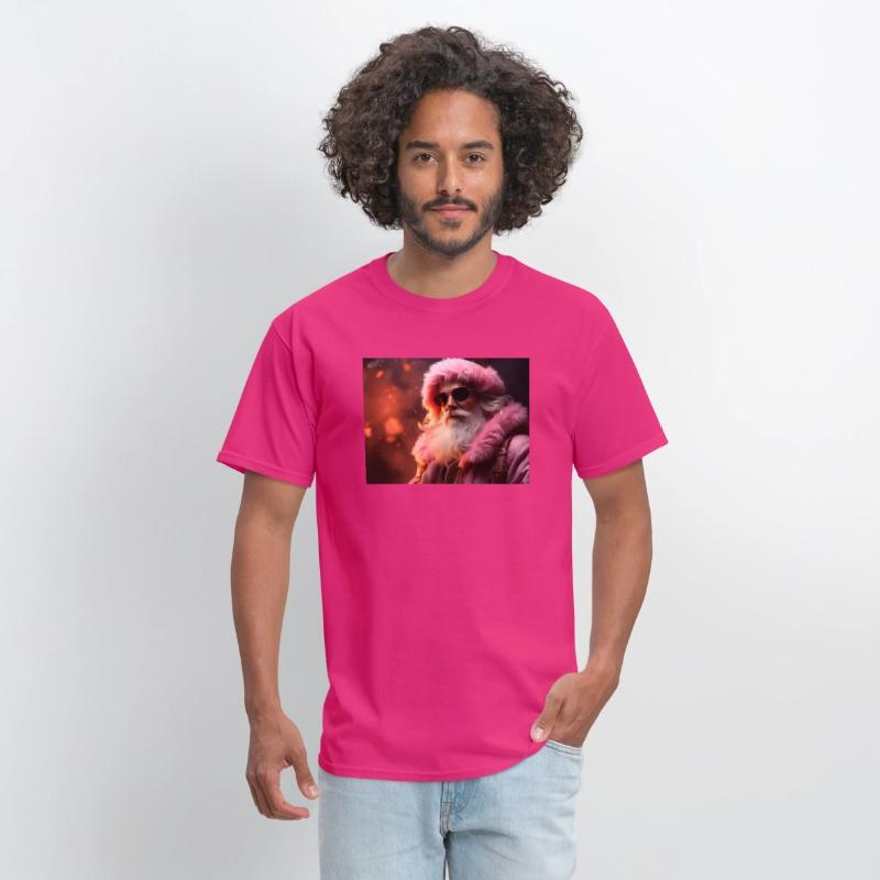 Modern Santa Claus in pink clothes.