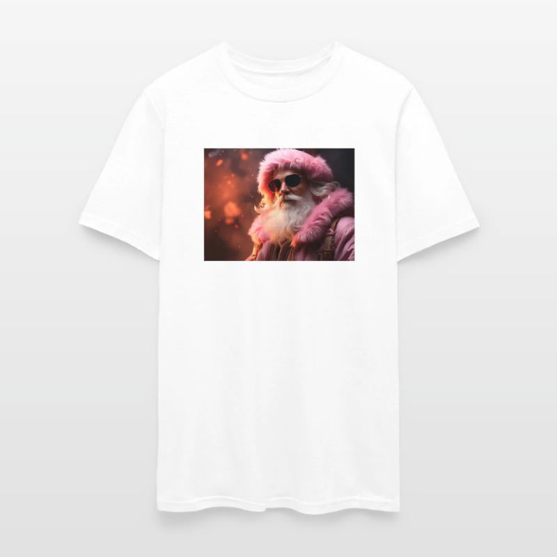 Modern Santa Claus in pink clothes.