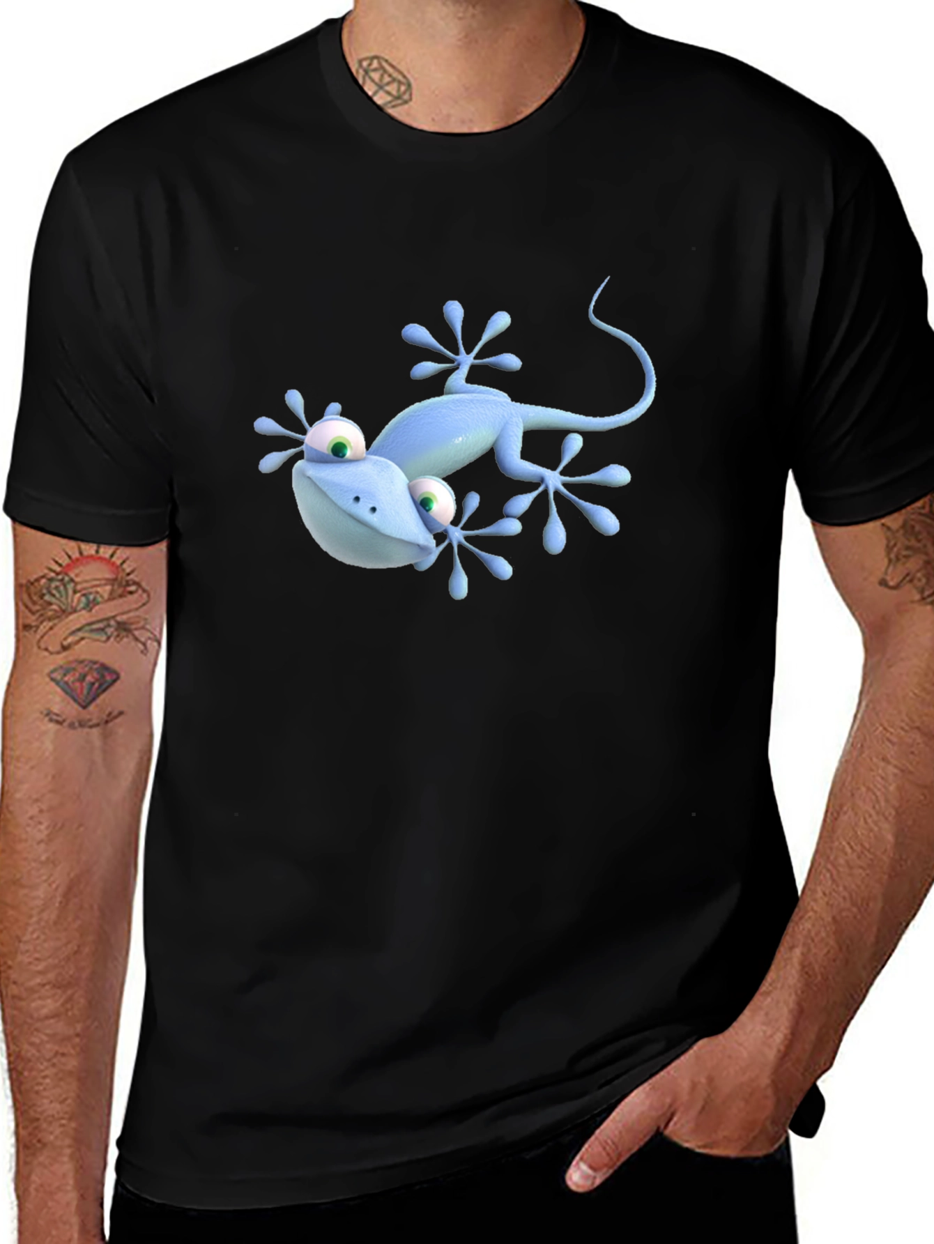 Cartoon Lizard Graphic Black T-Shirt