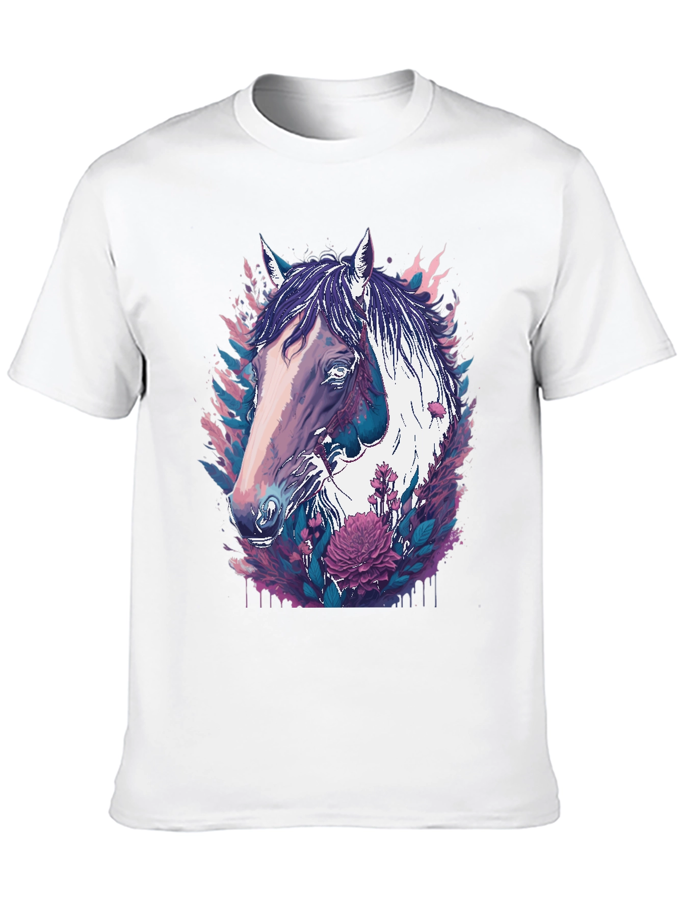Horse & Floral Graphic Black T-Shirt