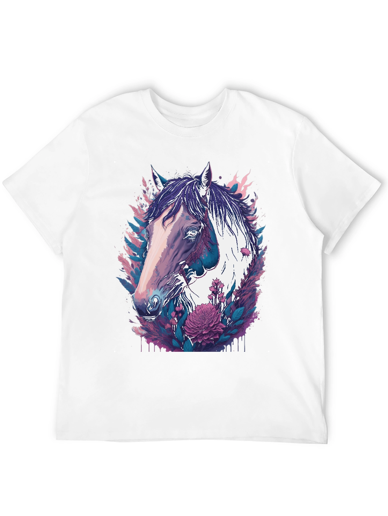 Horse & Floral Graphic Black T-Shirt