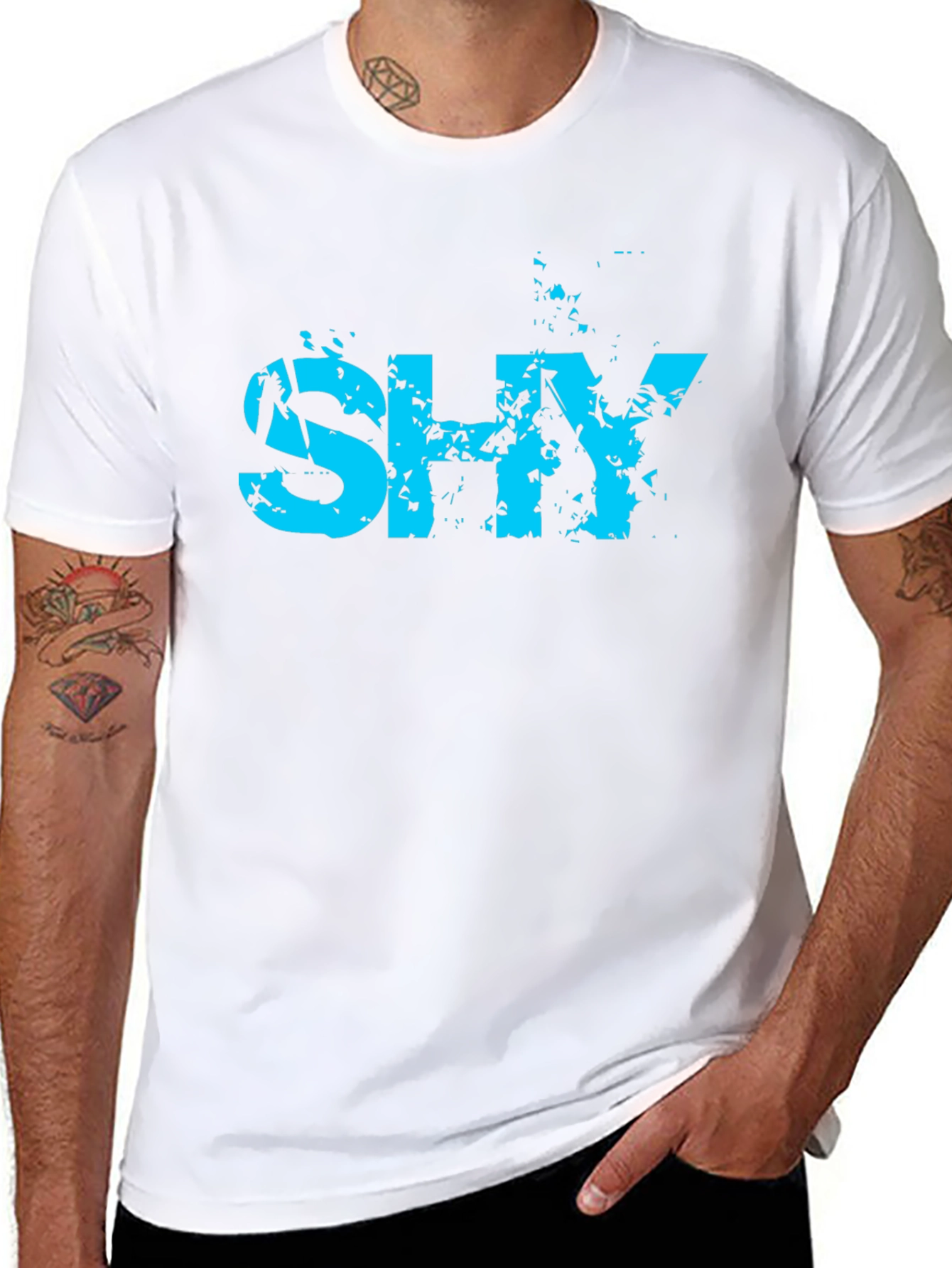 Mens Shy Graphic T-Shirt - Edgy Blue Print