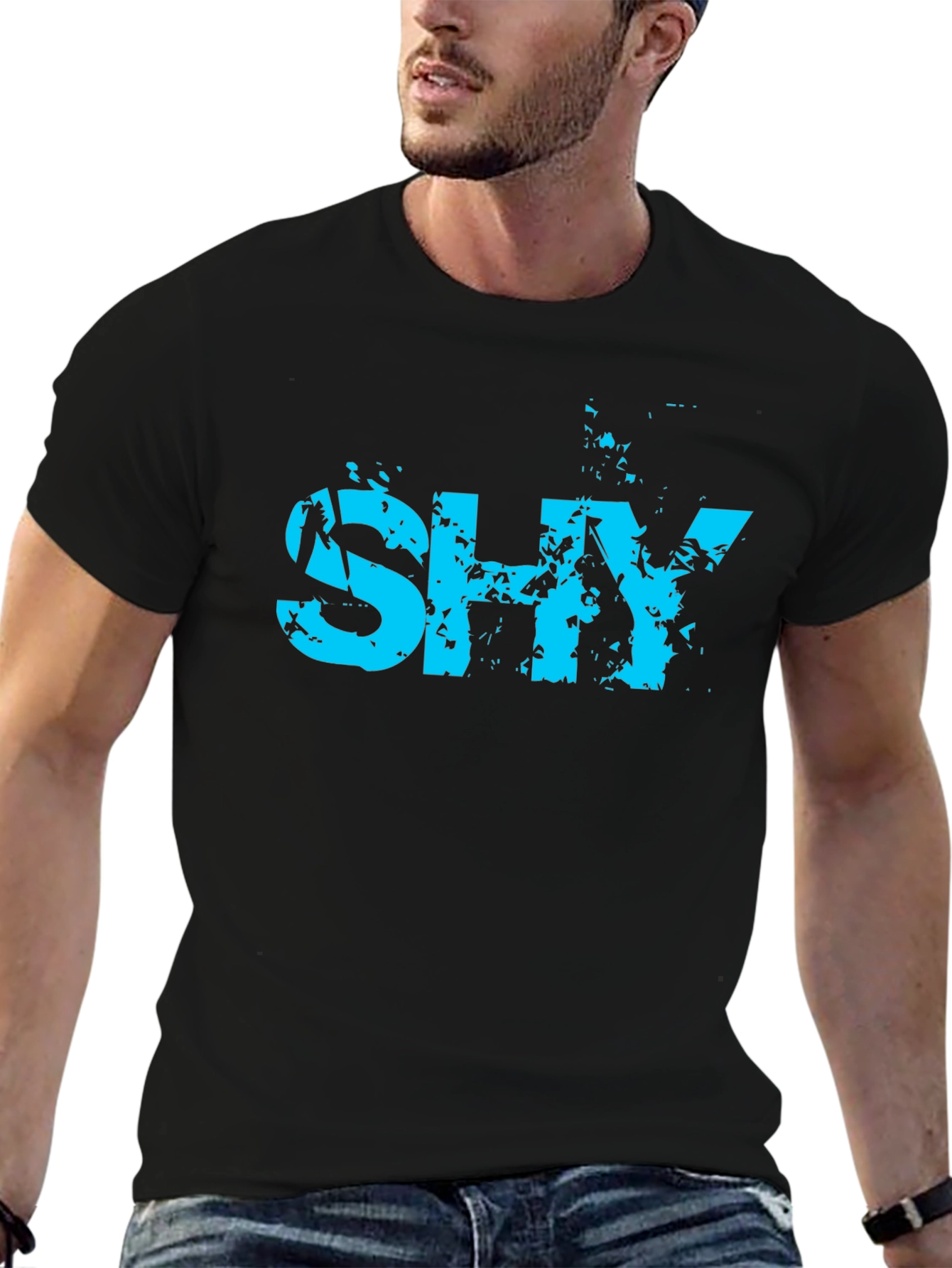 Mens Shy Graphic T-Shirt - Edgy Blue Print