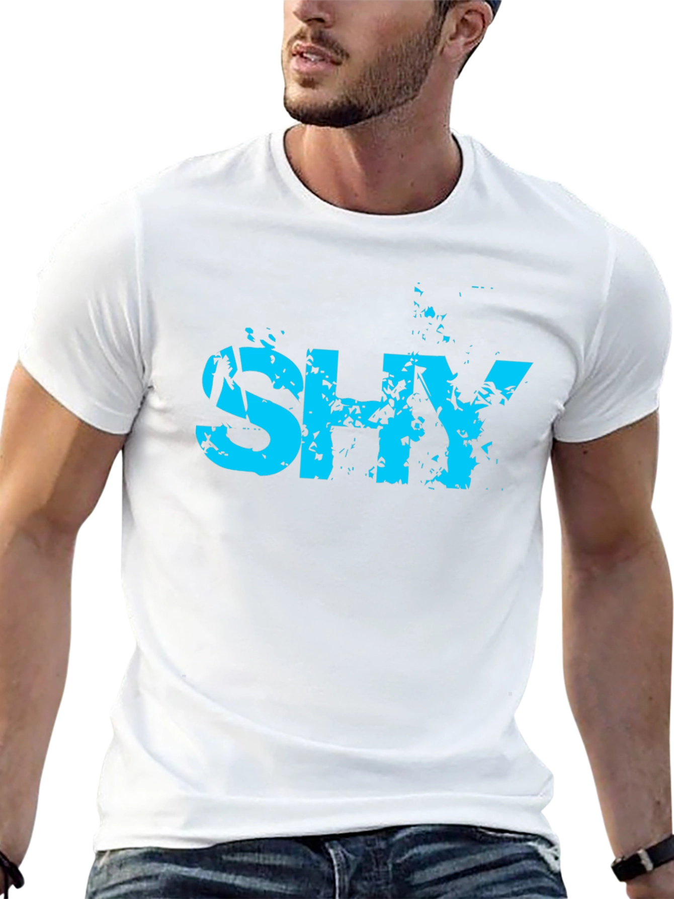 Mens Shy Graphic T-Shirt - Edgy Blue Print