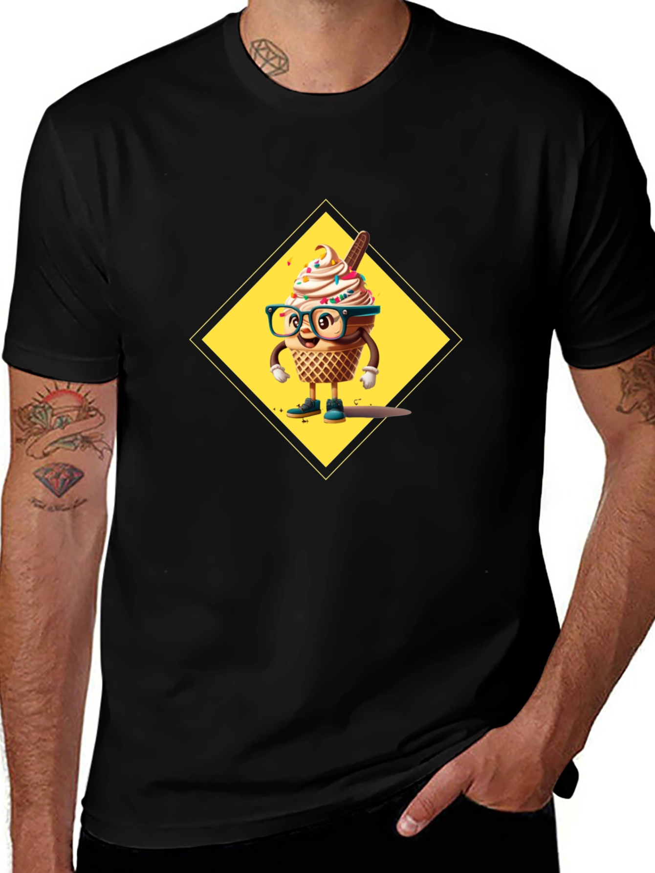 Fun Ice Cream Cone Graphic Tee - Black Cotton