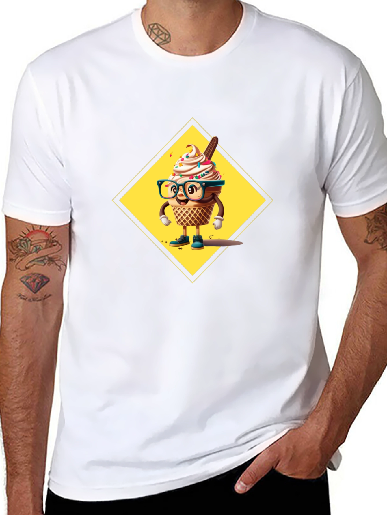 Fun Ice Cream Cone Graphic Tee - Black Cotton