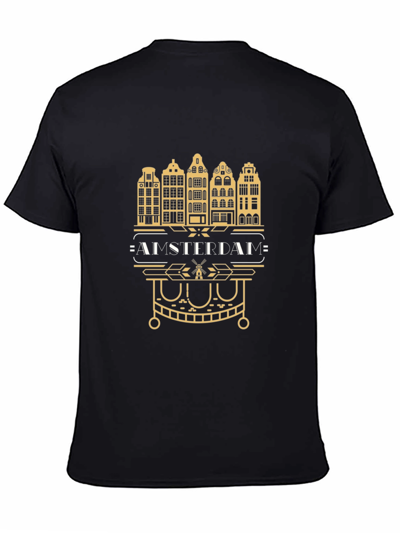 Amsterdam Cityscape Graphic Tee - Black Cotton T-Shirt