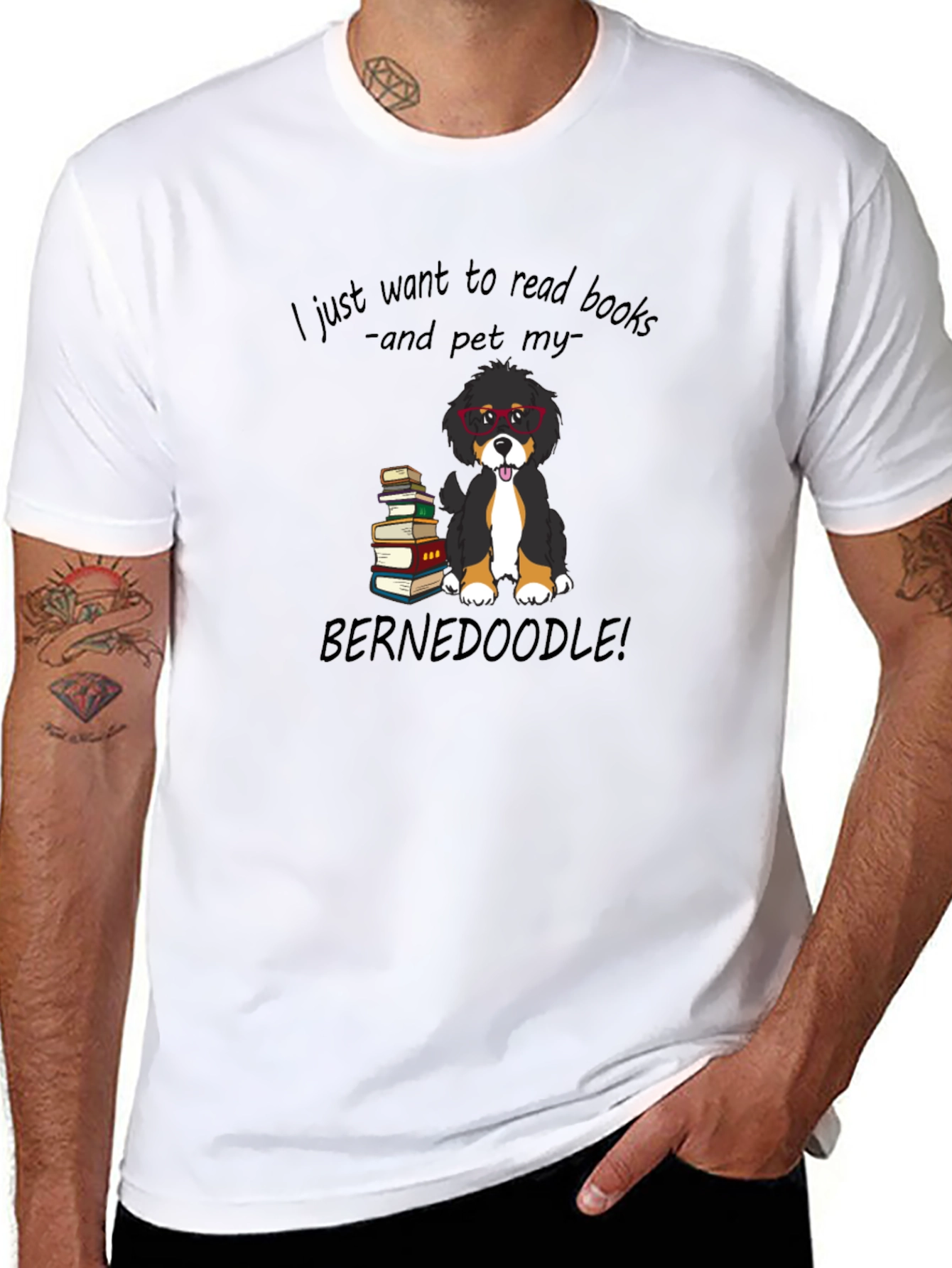 Book Reading Bernedoodle Graphic Tee