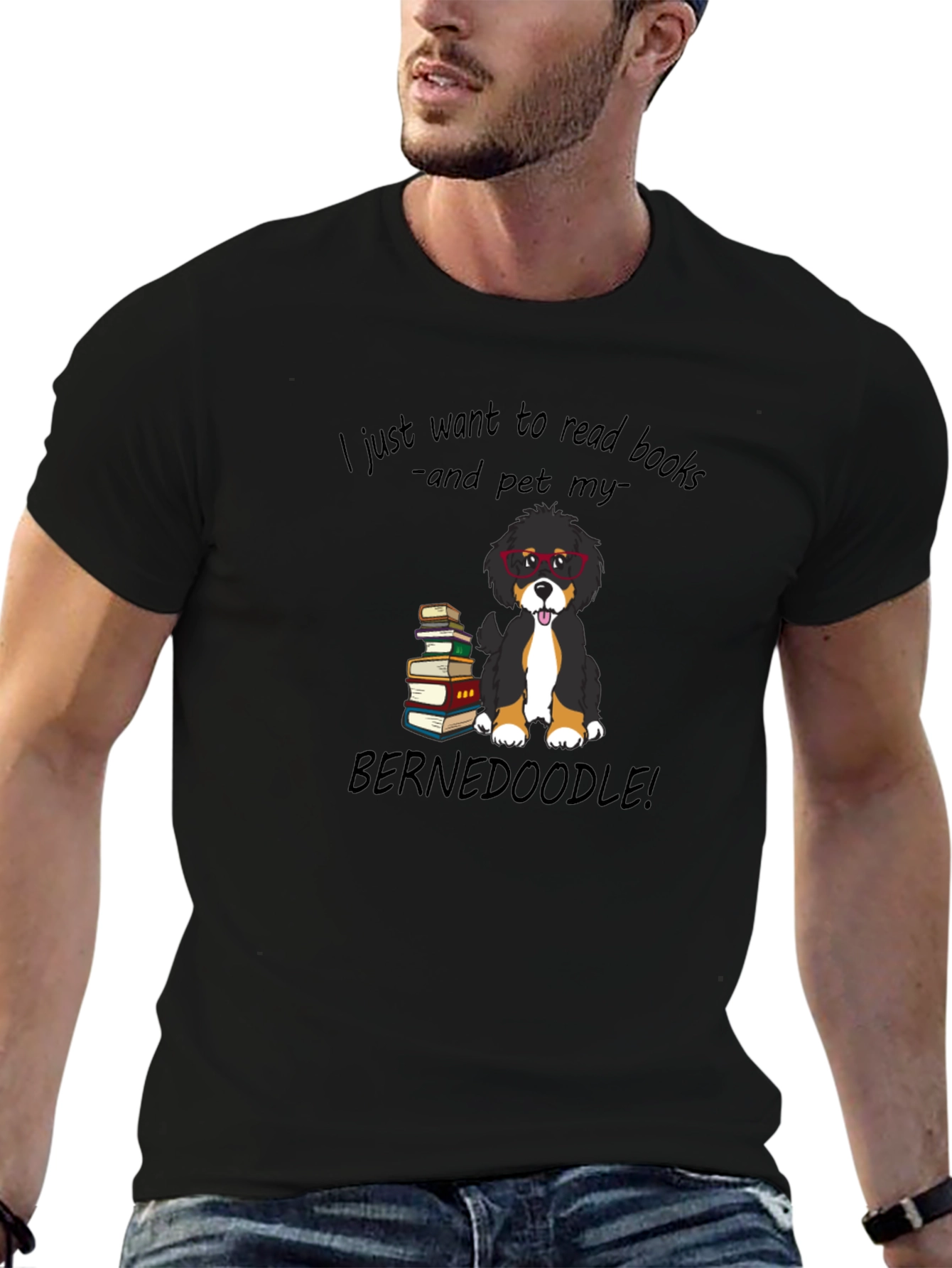 Book Reading Bernedoodle Graphic Tee