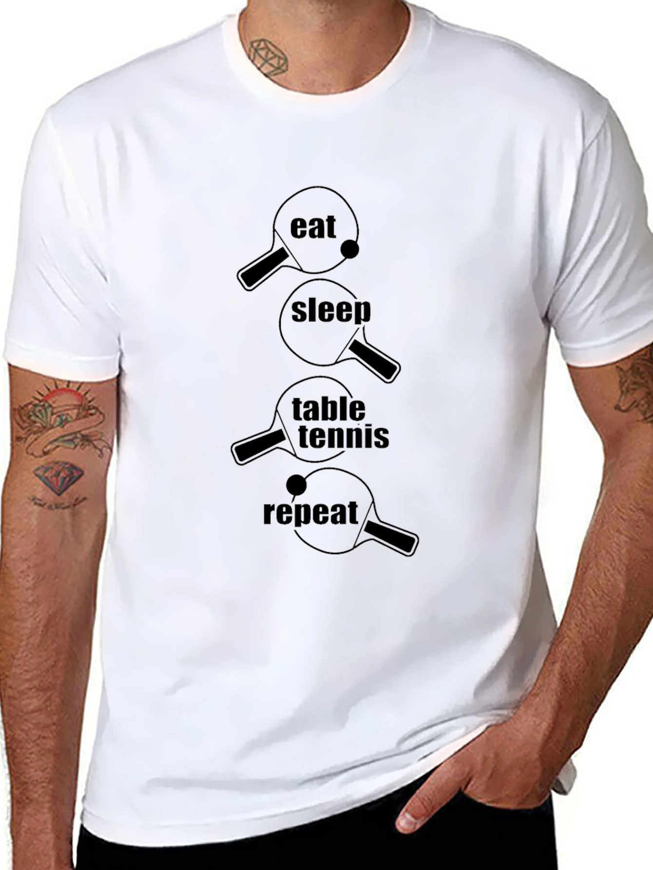 Eat Sleep Table Tennis Repeat Black Graphic Tee