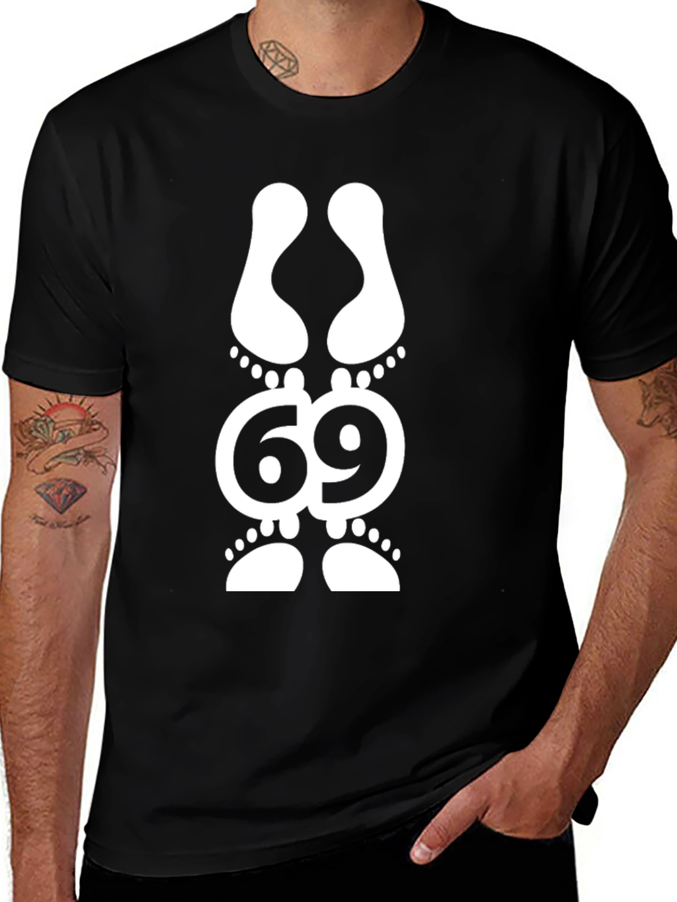 Funny 69 Footprint Graphic T-Shirt