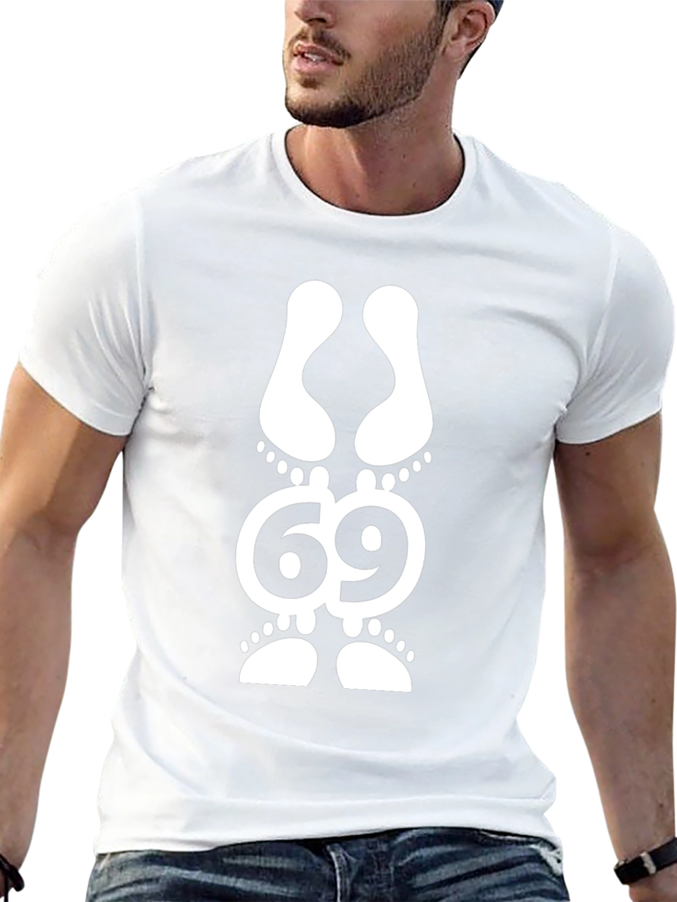 Funny 69 Footprint Graphic T-Shirt