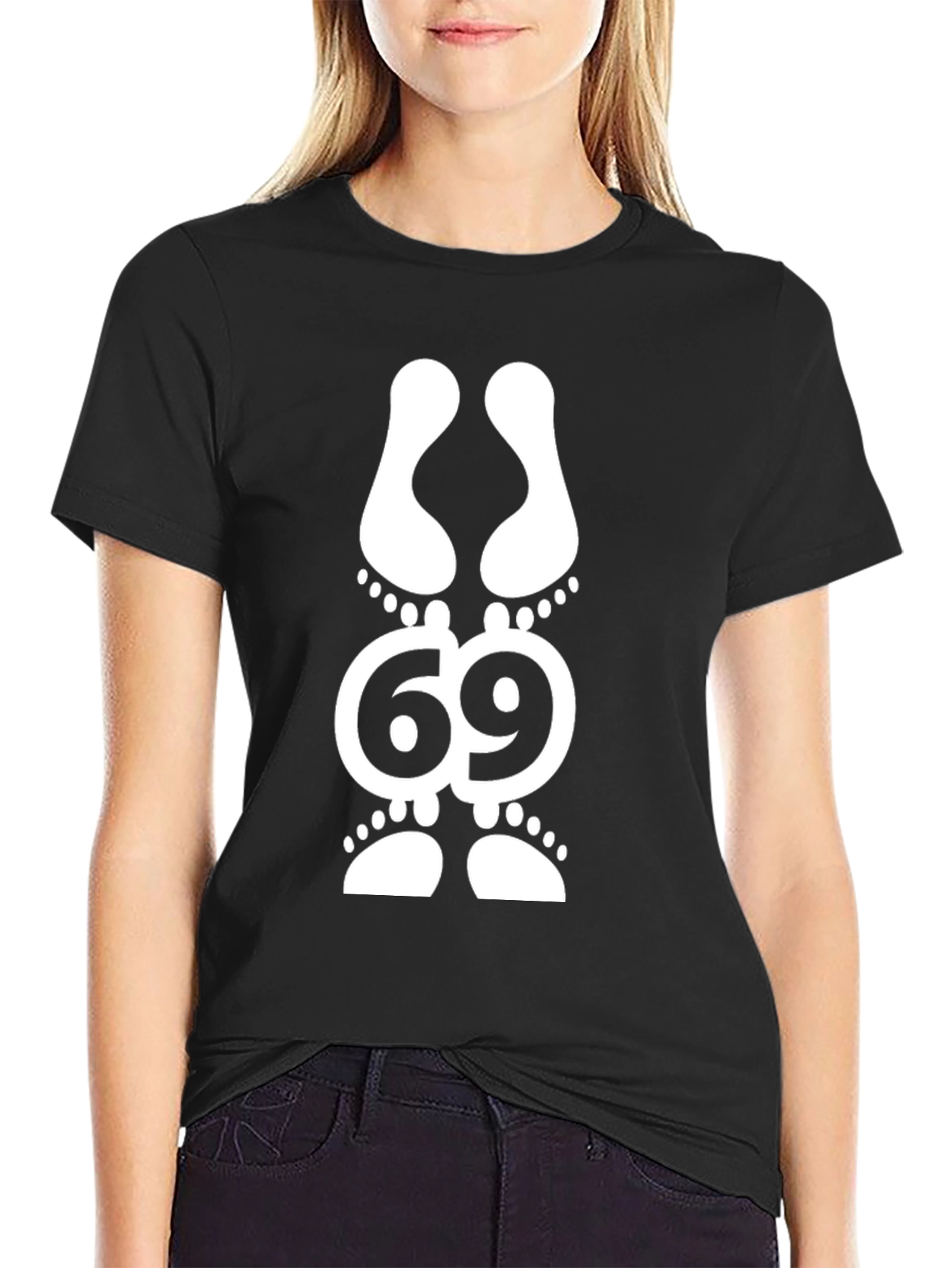 Funny 69 Footprint Graphic T-Shirt