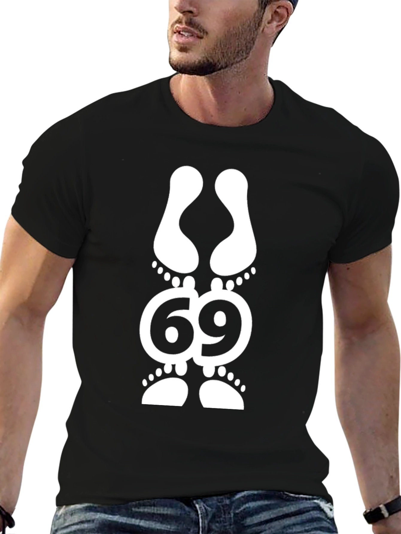 Funny 69 Footprint Graphic T-Shirt