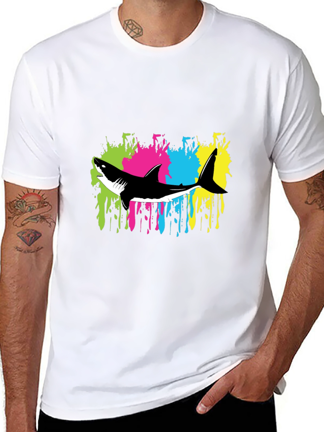 Shark Splash Graphic Tee - Trendy Mens Black T-Shirt