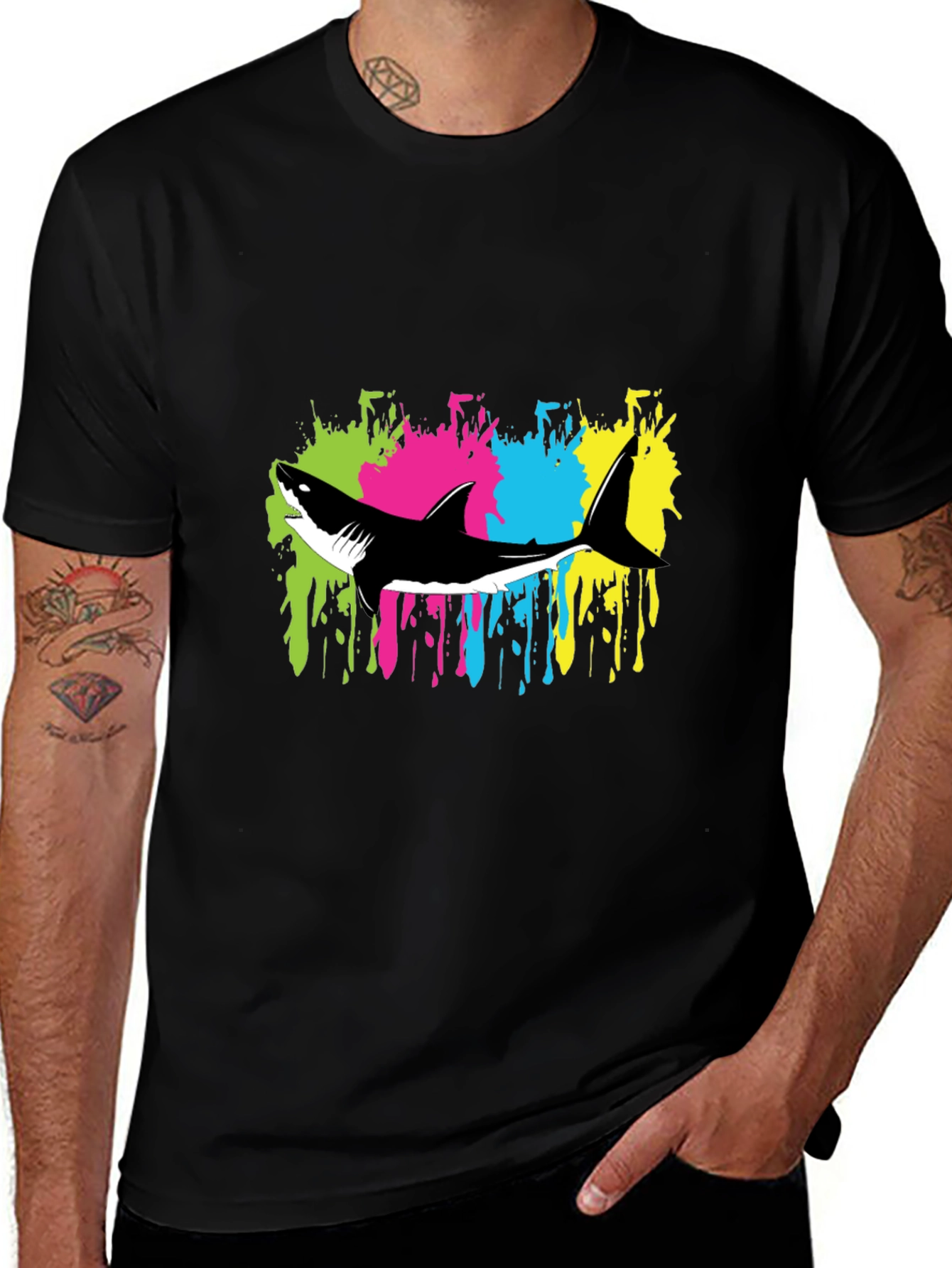 Shark Splash Graphic Tee - Trendy Mens Black T-Shirt
