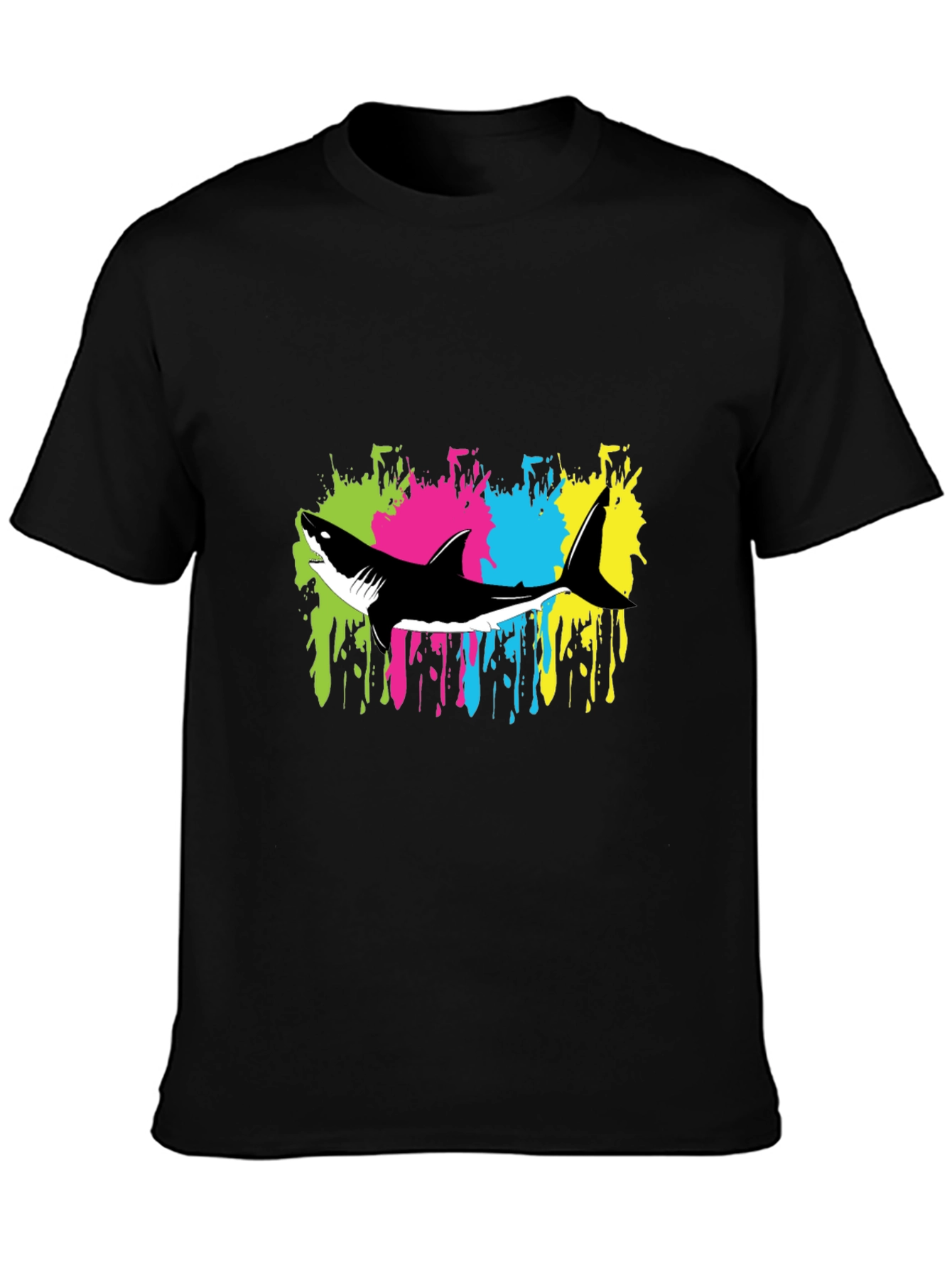 Shark Splash Graphic Tee - Trendy Mens Black T-Shirt