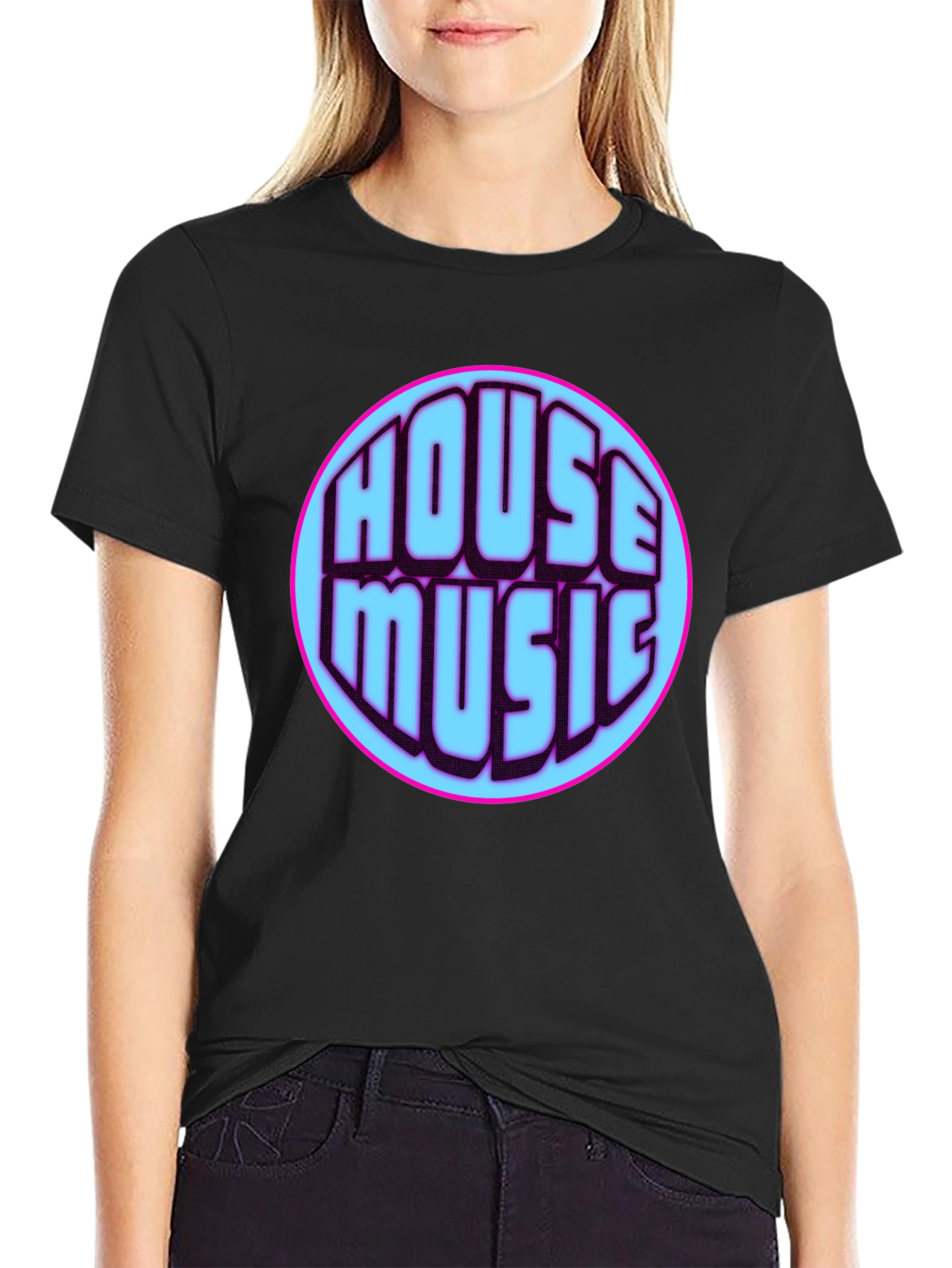 House Music Graphic Tee - Vibrant Design Black T-Shirt
