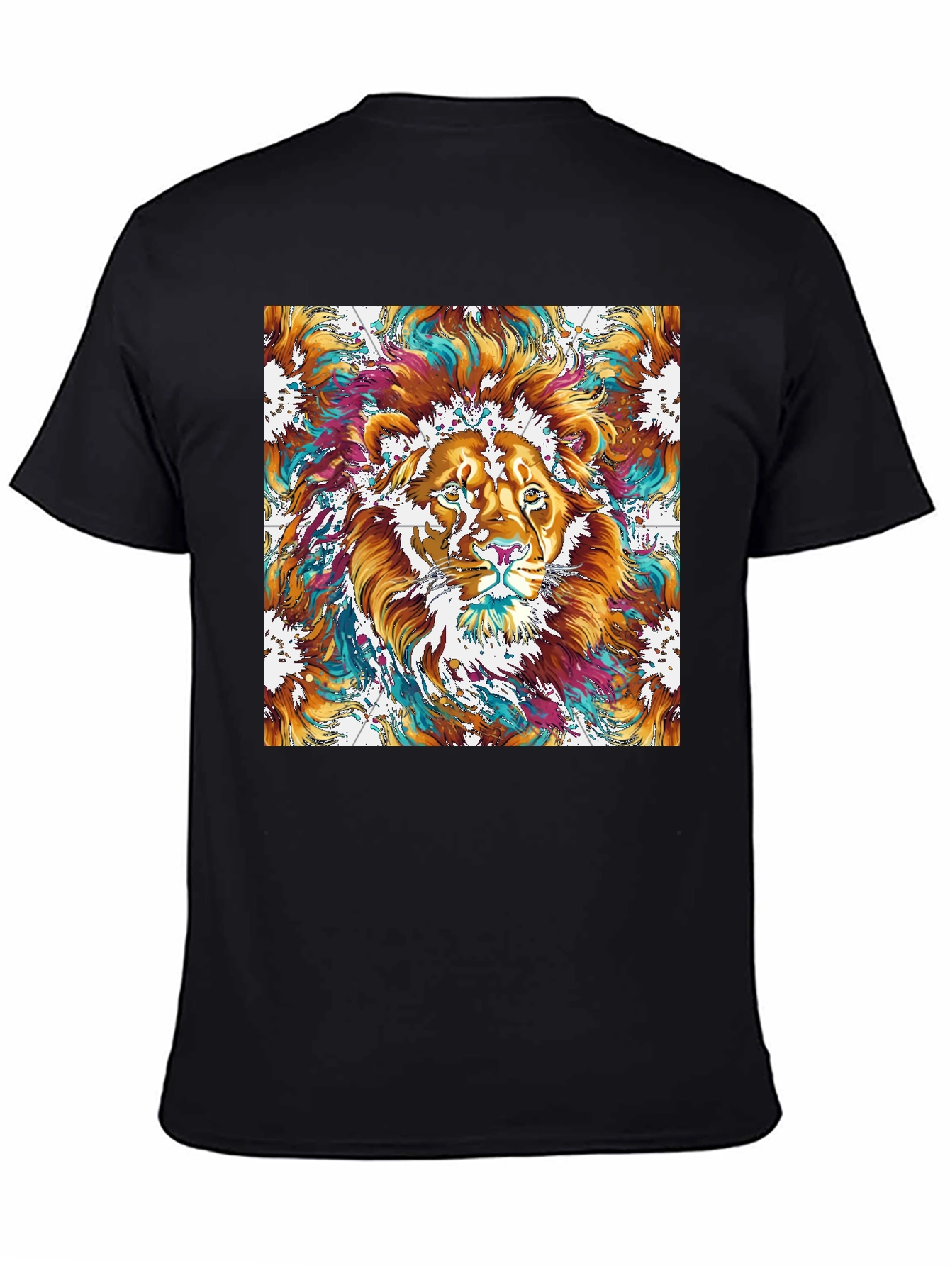 Lion Art Graphic Print Black T-Shirt