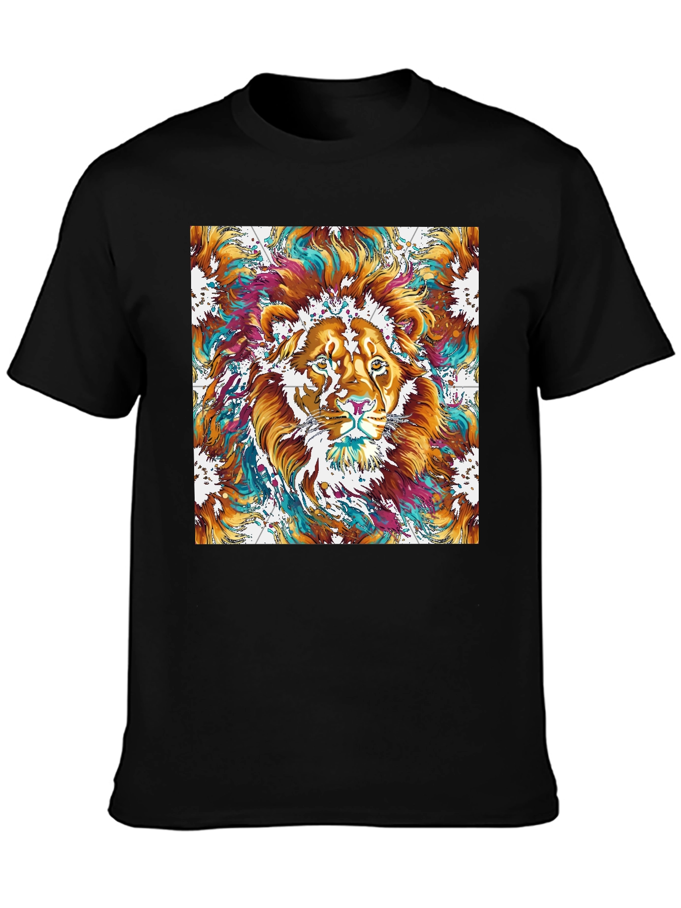 Lion Art Graphic Print Black T-Shirt