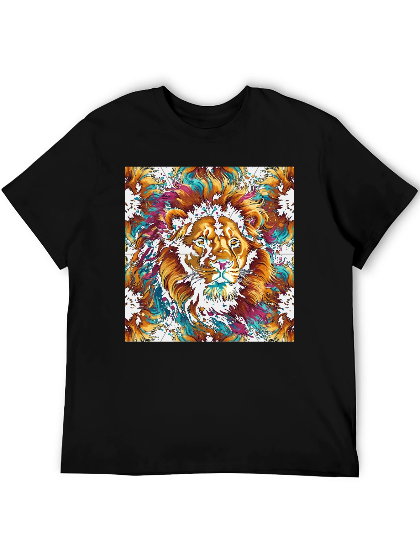 Lion Art Graphic Print Black T-Shirt