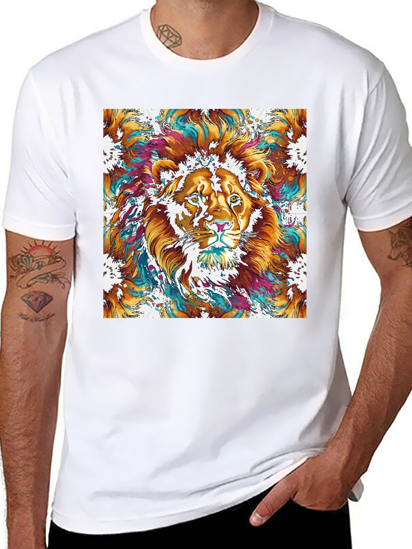 Lion Art Graphic Print Black T-Shirt