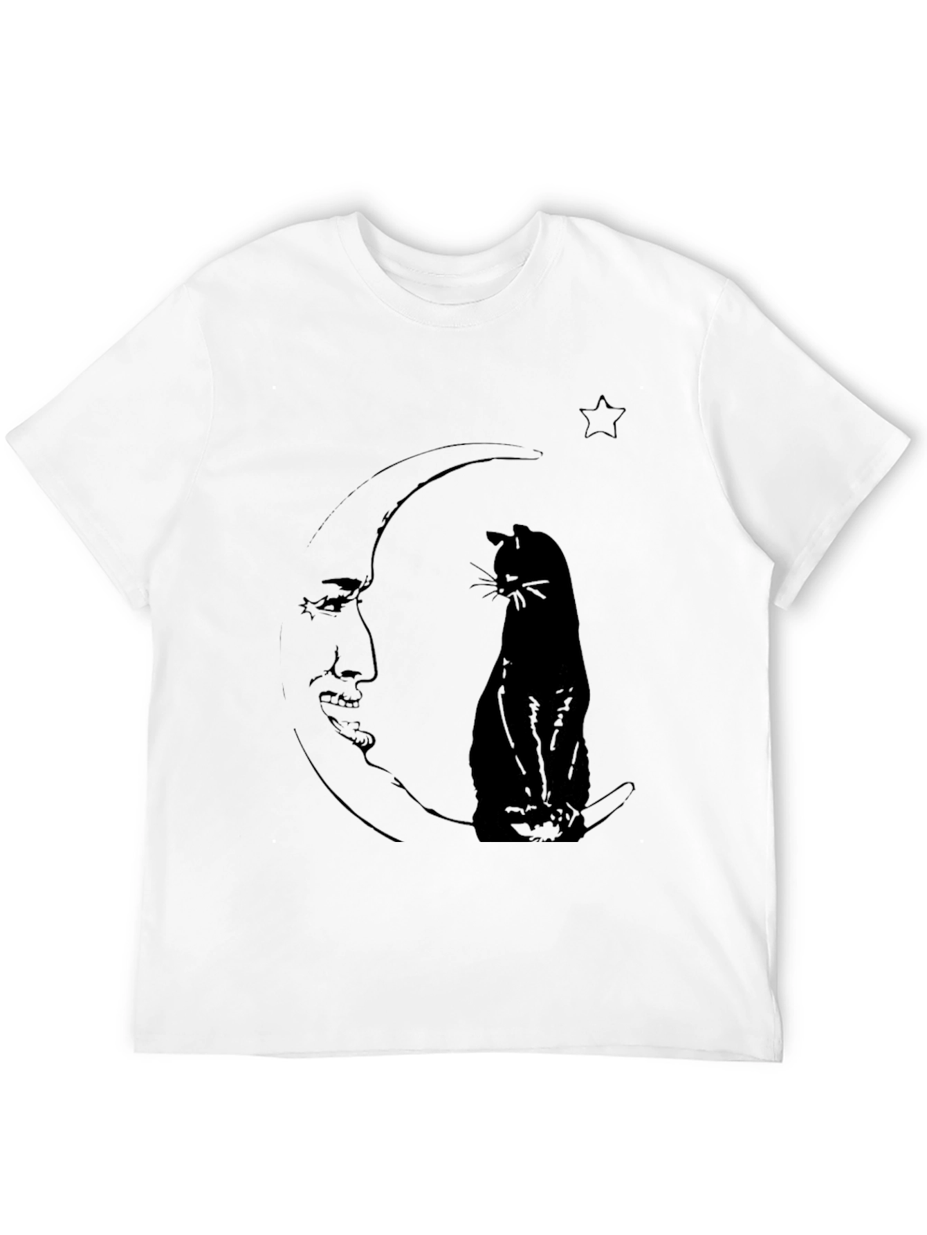 Moon Cat Graphic Tee - Black Cotton Comfort