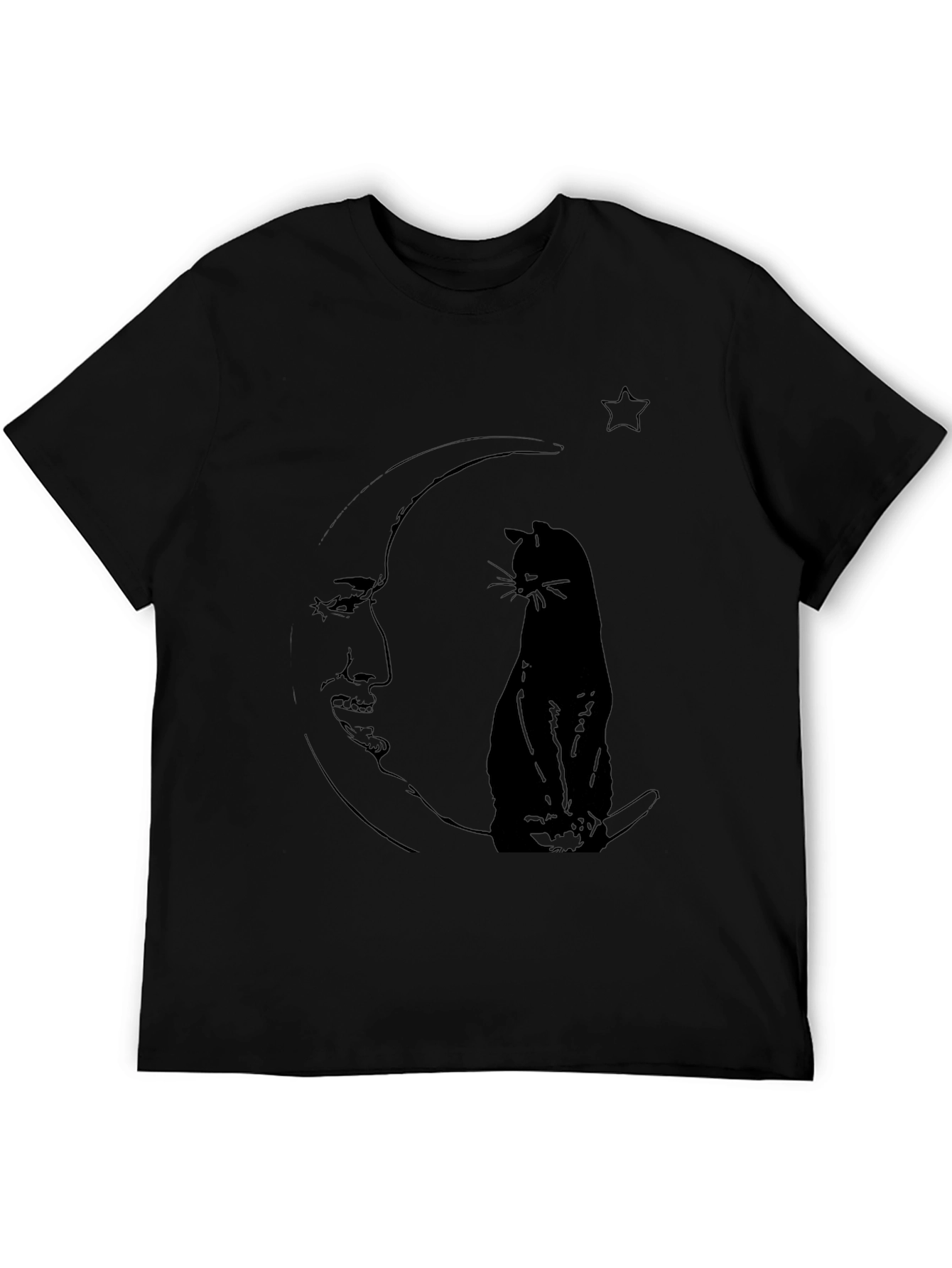 Moon Cat Graphic Tee - Black Cotton Comfort