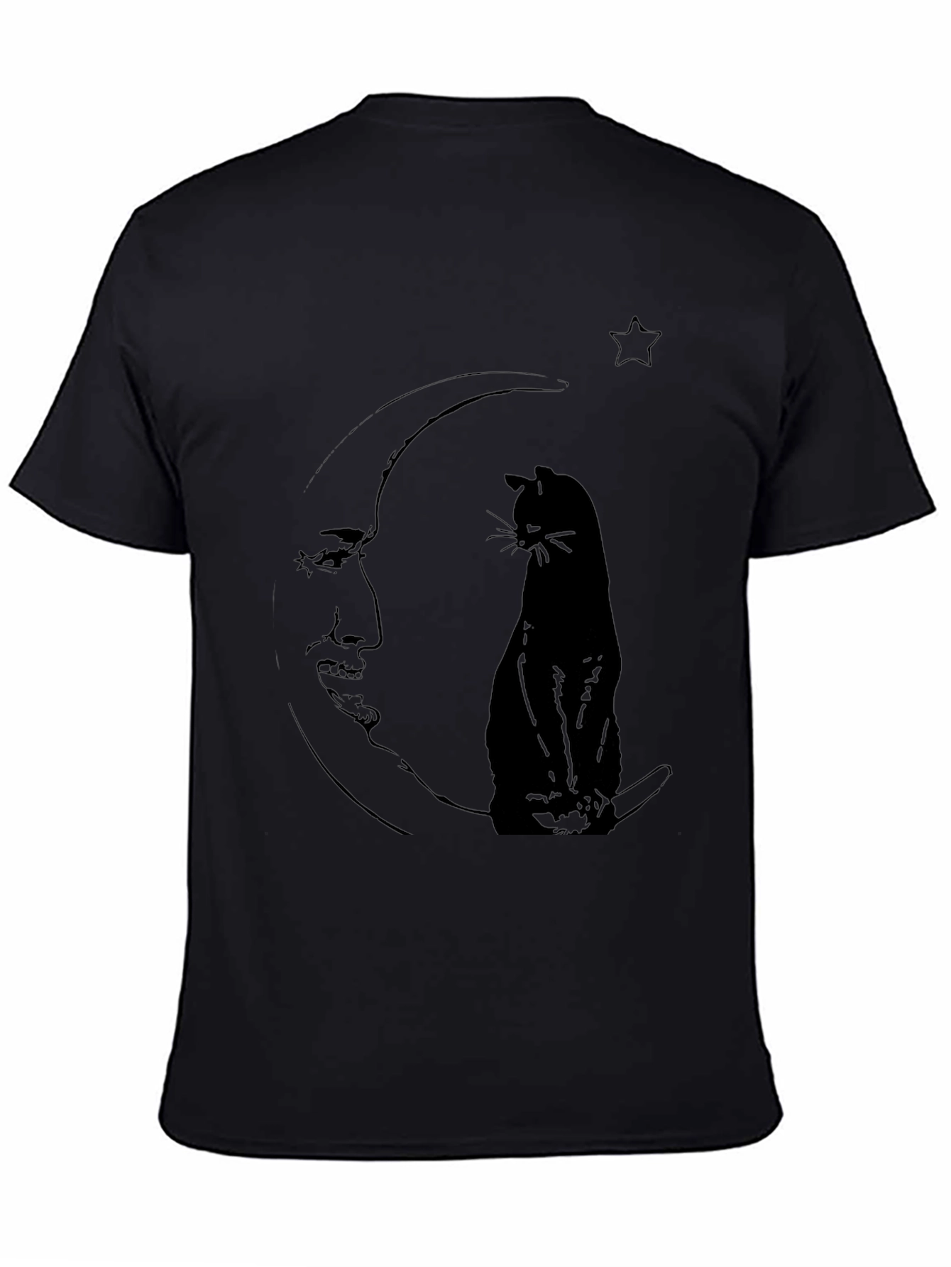 Moon Cat Graphic Tee - Black Cotton Comfort