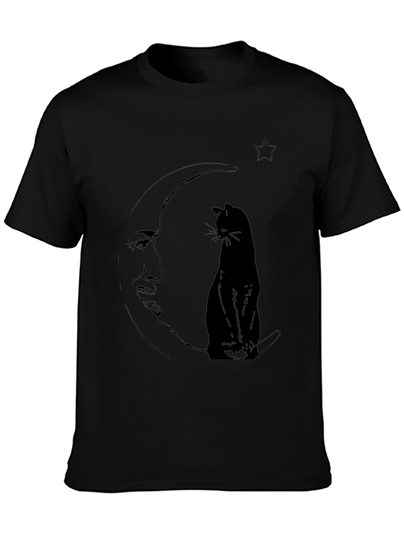 Moon Cat Graphic Tee - Black Cotton Comfort