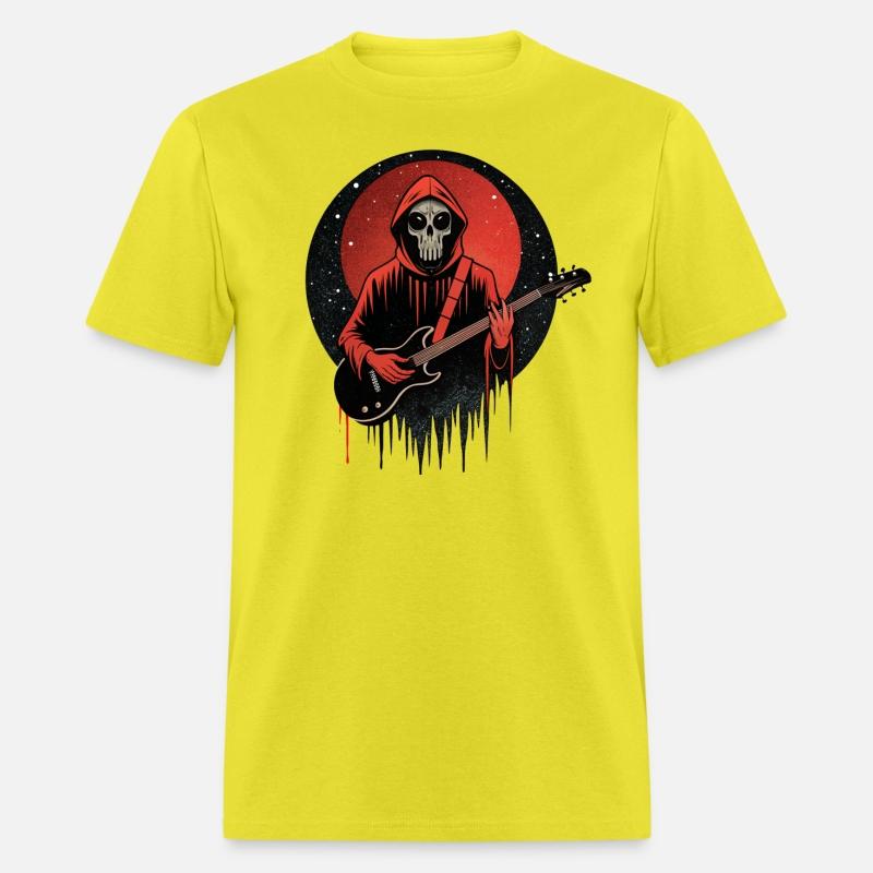 Mysterious skull playing electric guitar.