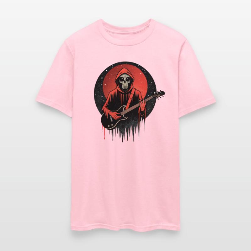 Mysterious skull playing electric guitar.
