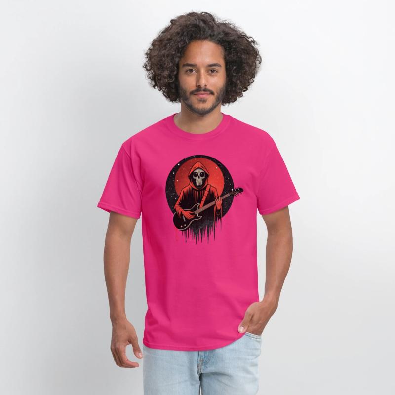 Mysterious skull playing electric guitar.