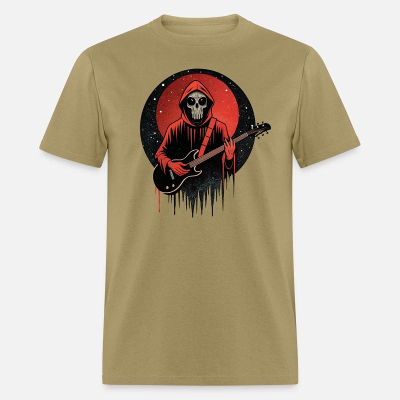 Mysterious skull playing electric guitar.