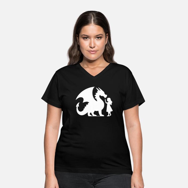 Mythical Dragon and Girl Silhouette Design