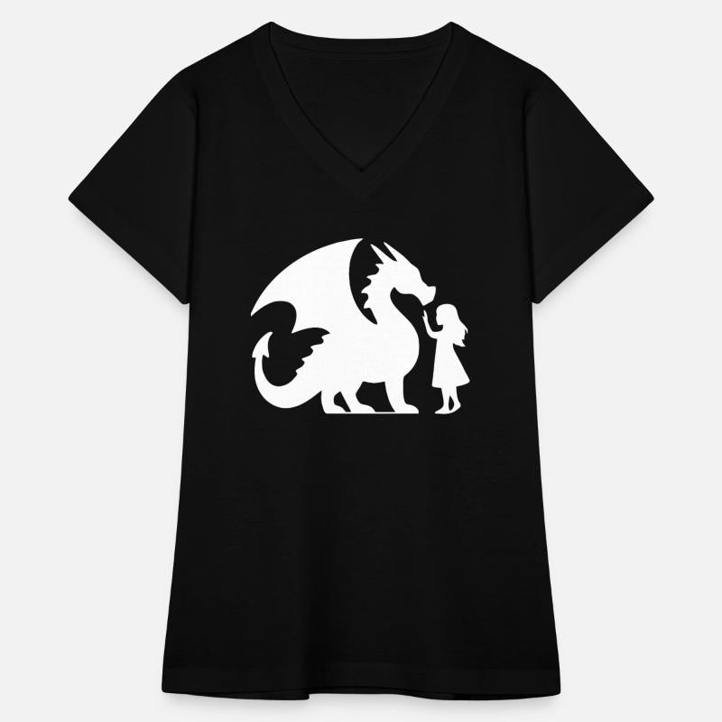 Mythical Dragon and Girl Silhouette Design