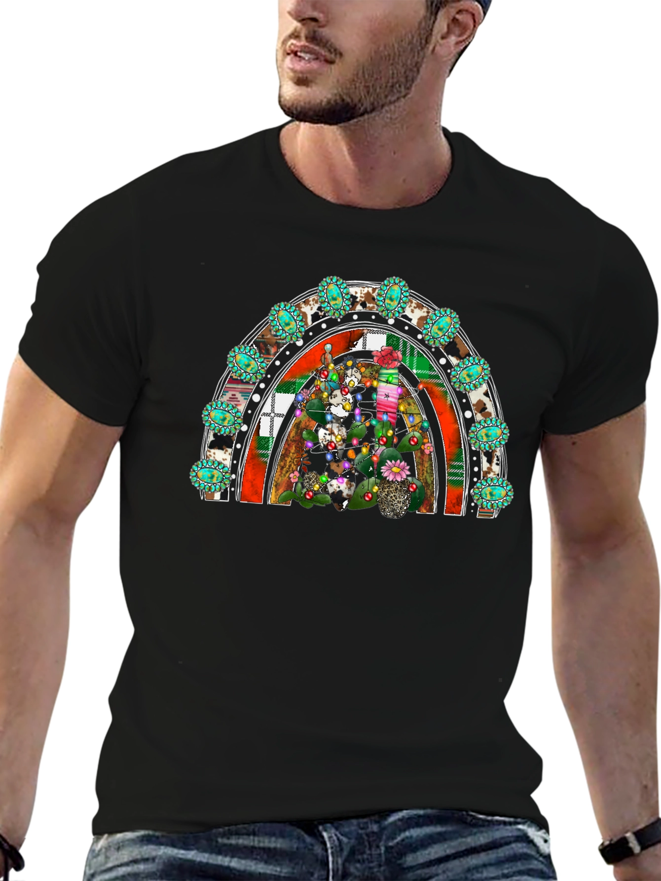 Festive Cactus Rainbow Graphic Tee