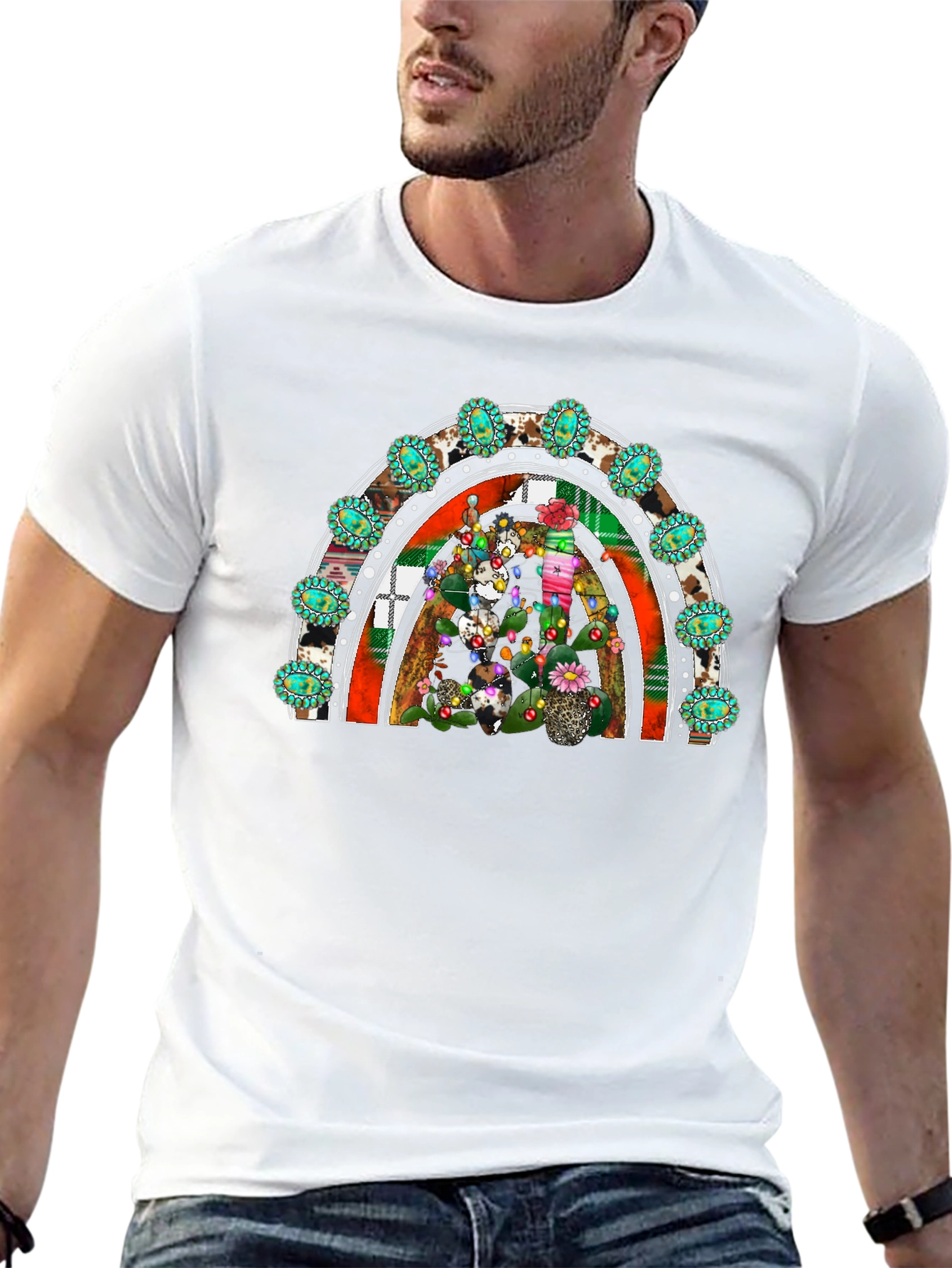 Festive Cactus Rainbow Graphic Tee