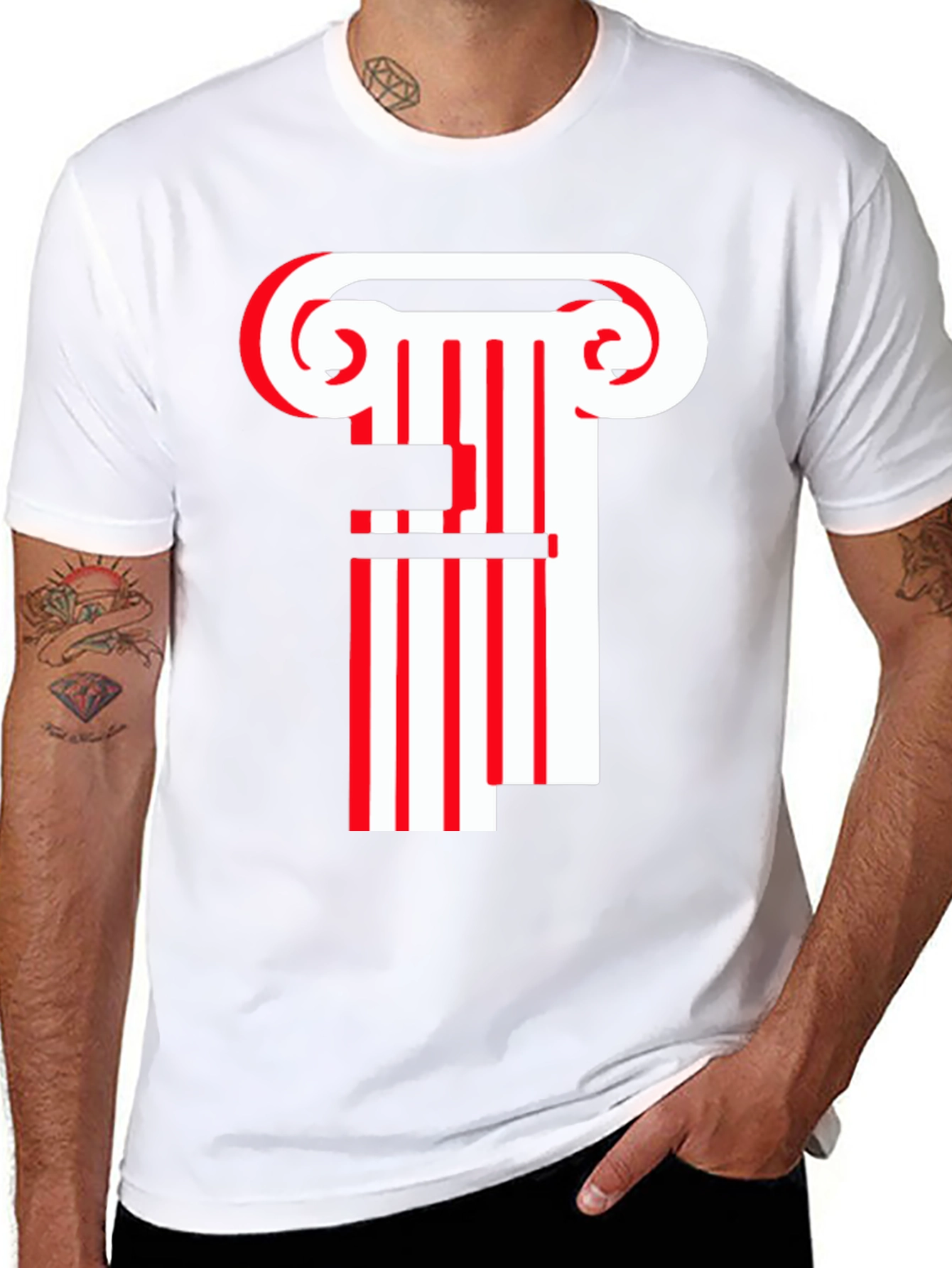 Striped Column Graphic T-Shirt - Black