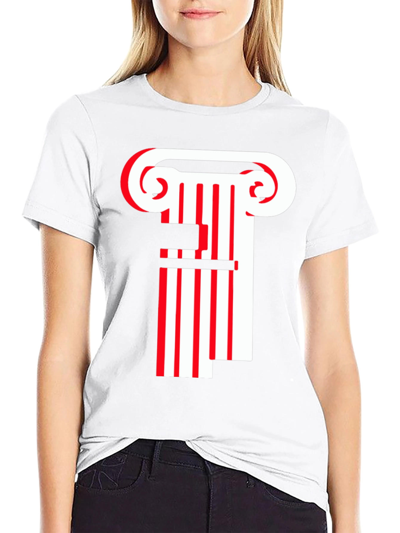 Striped Column Graphic T-Shirt - Black