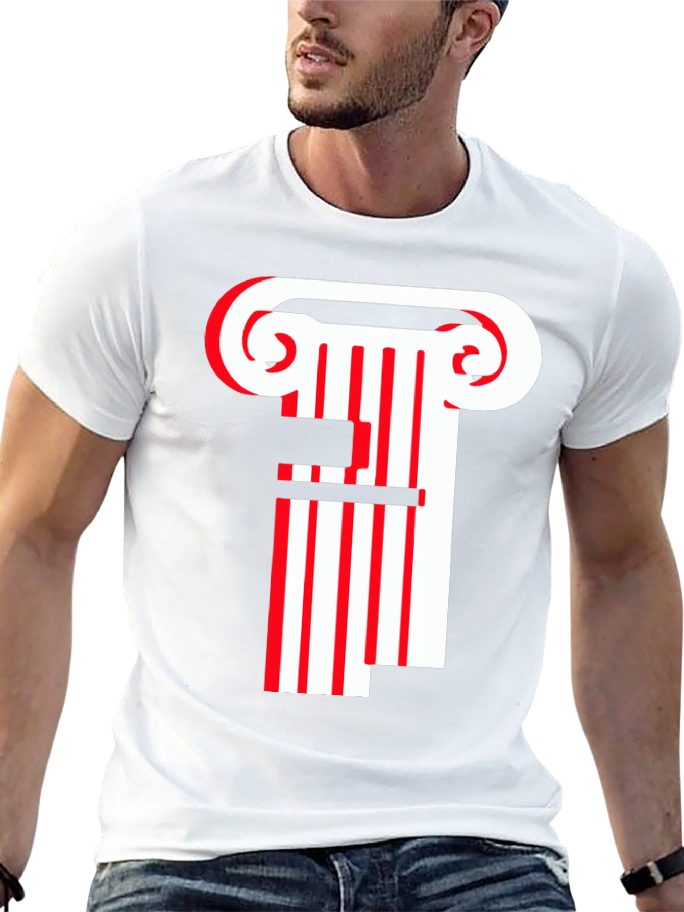 Striped Column Graphic T-Shirt - Black