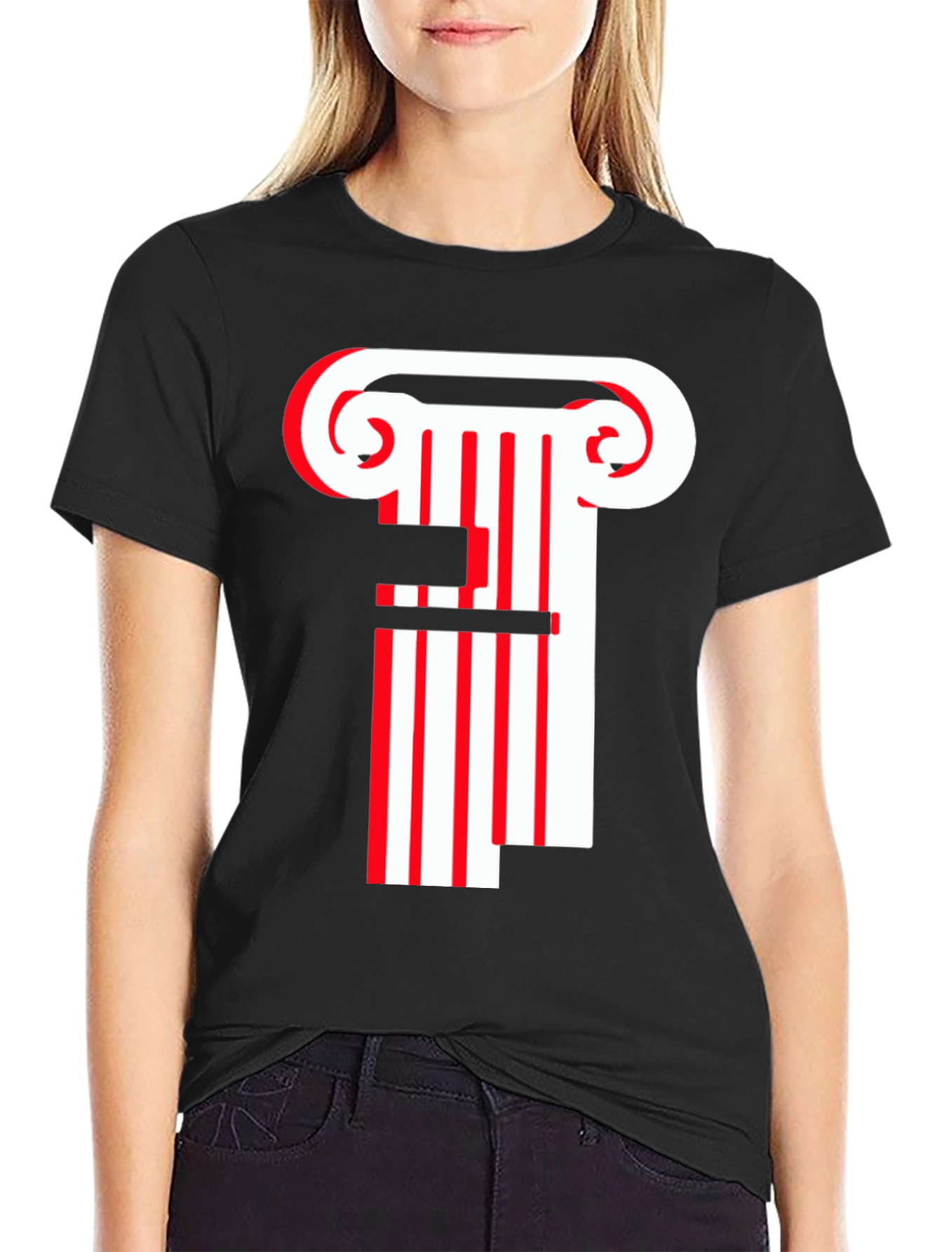 Striped Column Graphic T-Shirt - Black