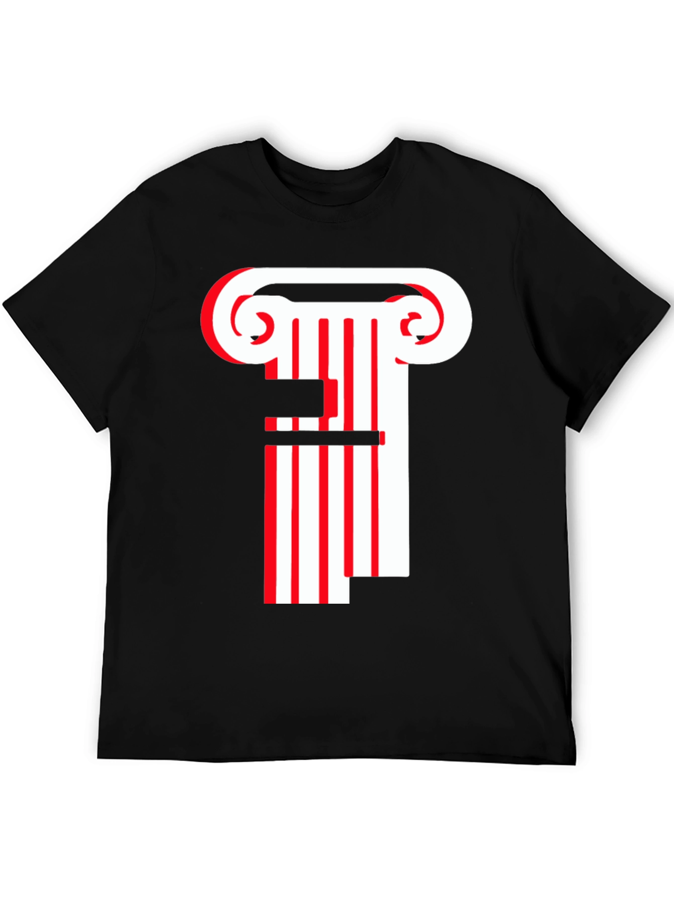 Striped Column Graphic T-Shirt - Black