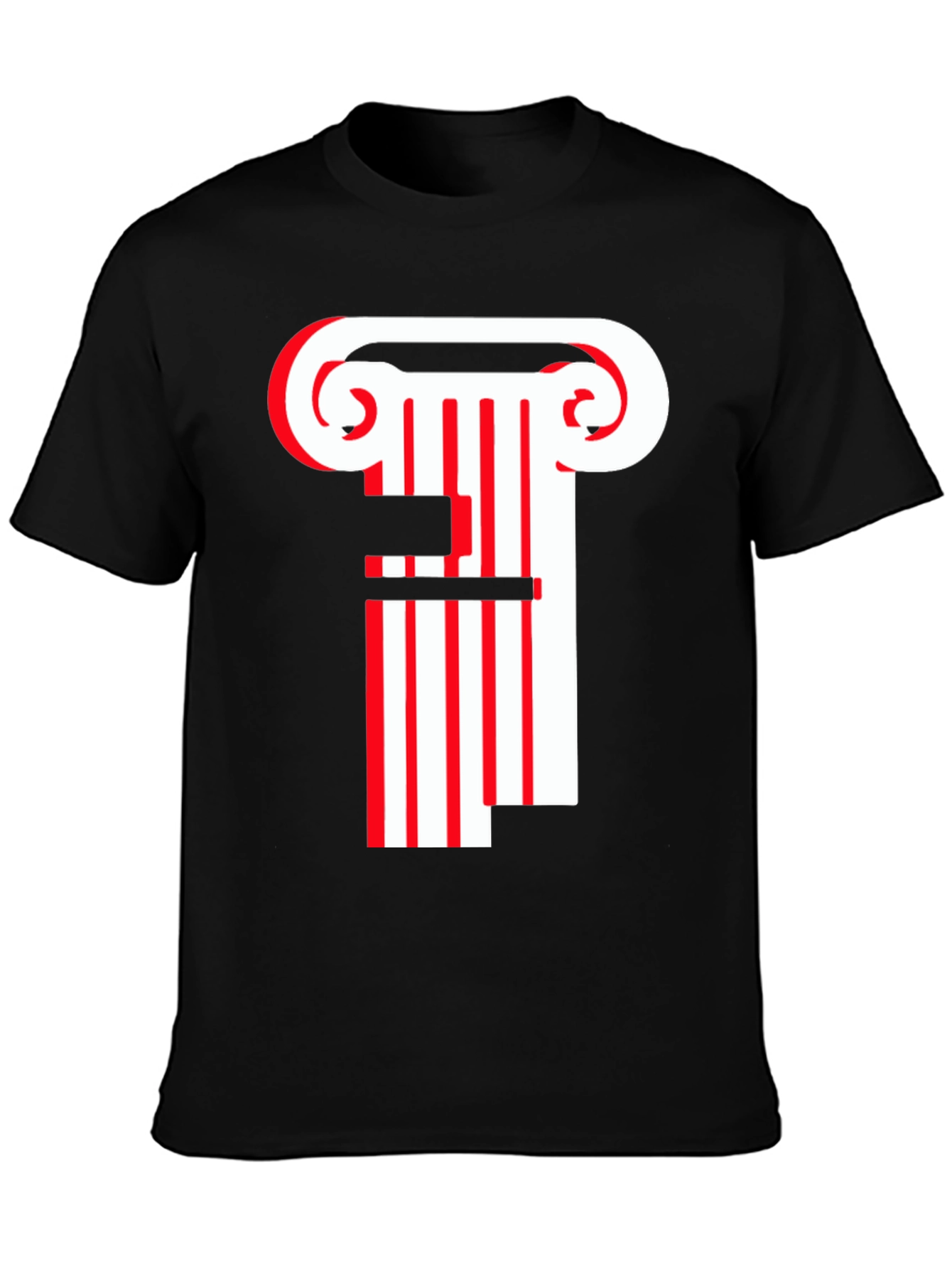 Striped Column Graphic T-Shirt - Black
